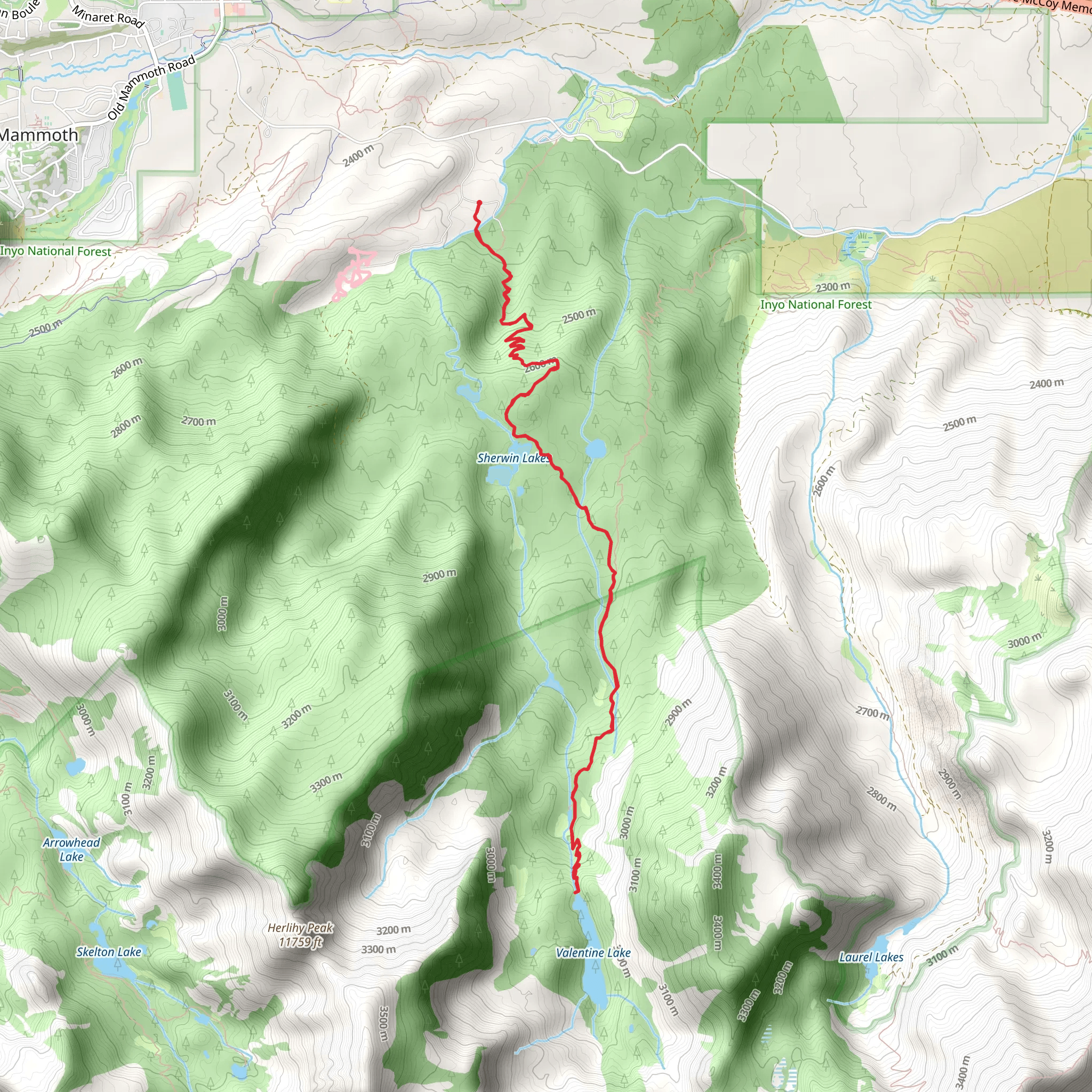 Valentine Lake via Sherwin Lakes Trail mobile static map
