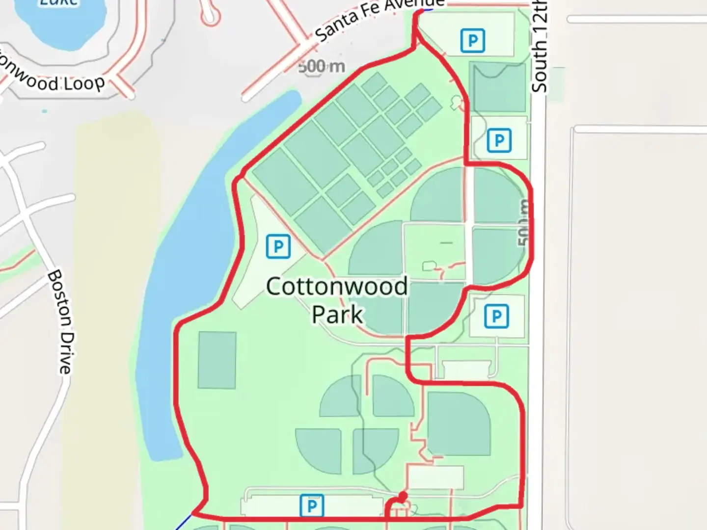 An image depicting the trail Cottonwood Park Loop and its surrounding area.