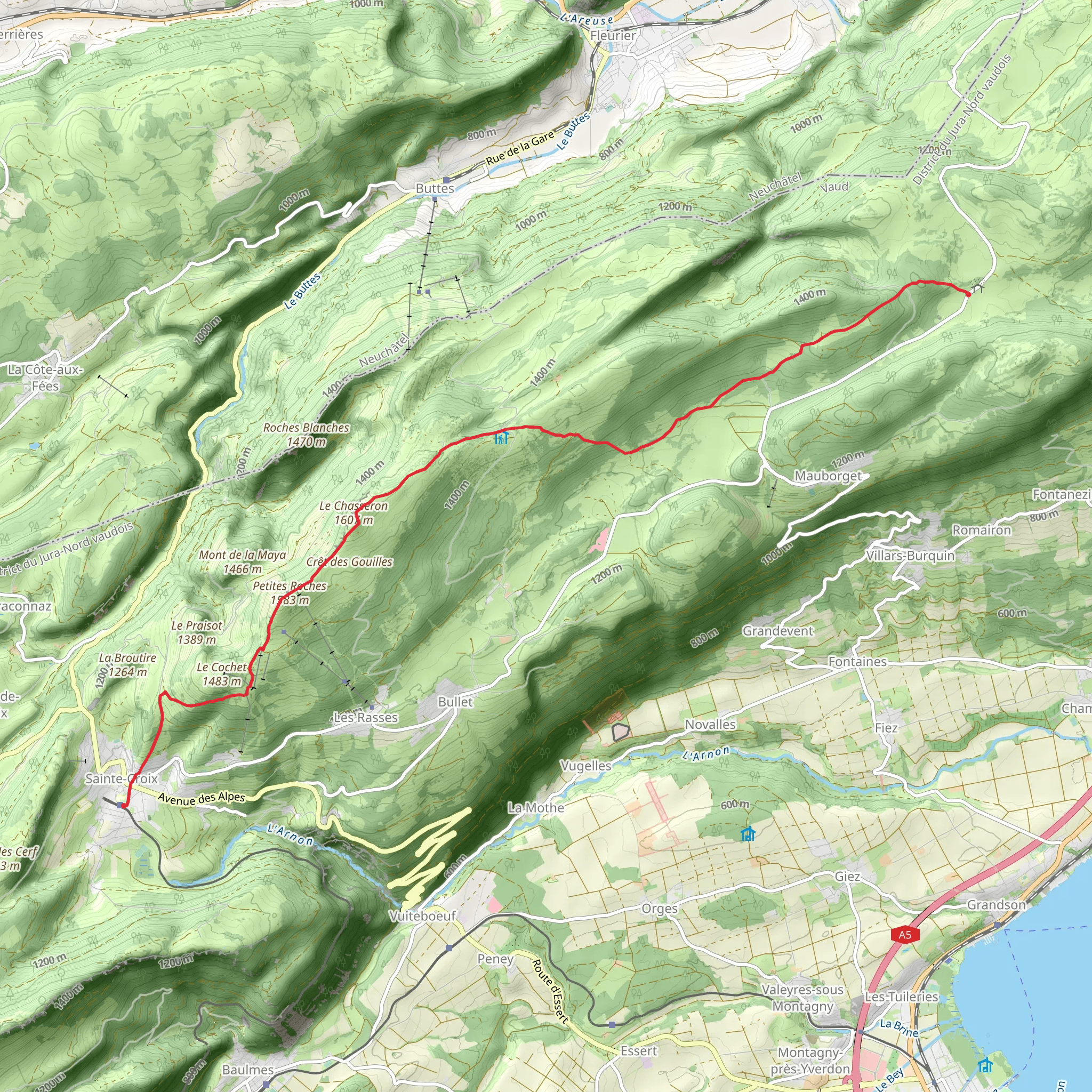 La Combaz - Ste-Croix Trail mobile static map