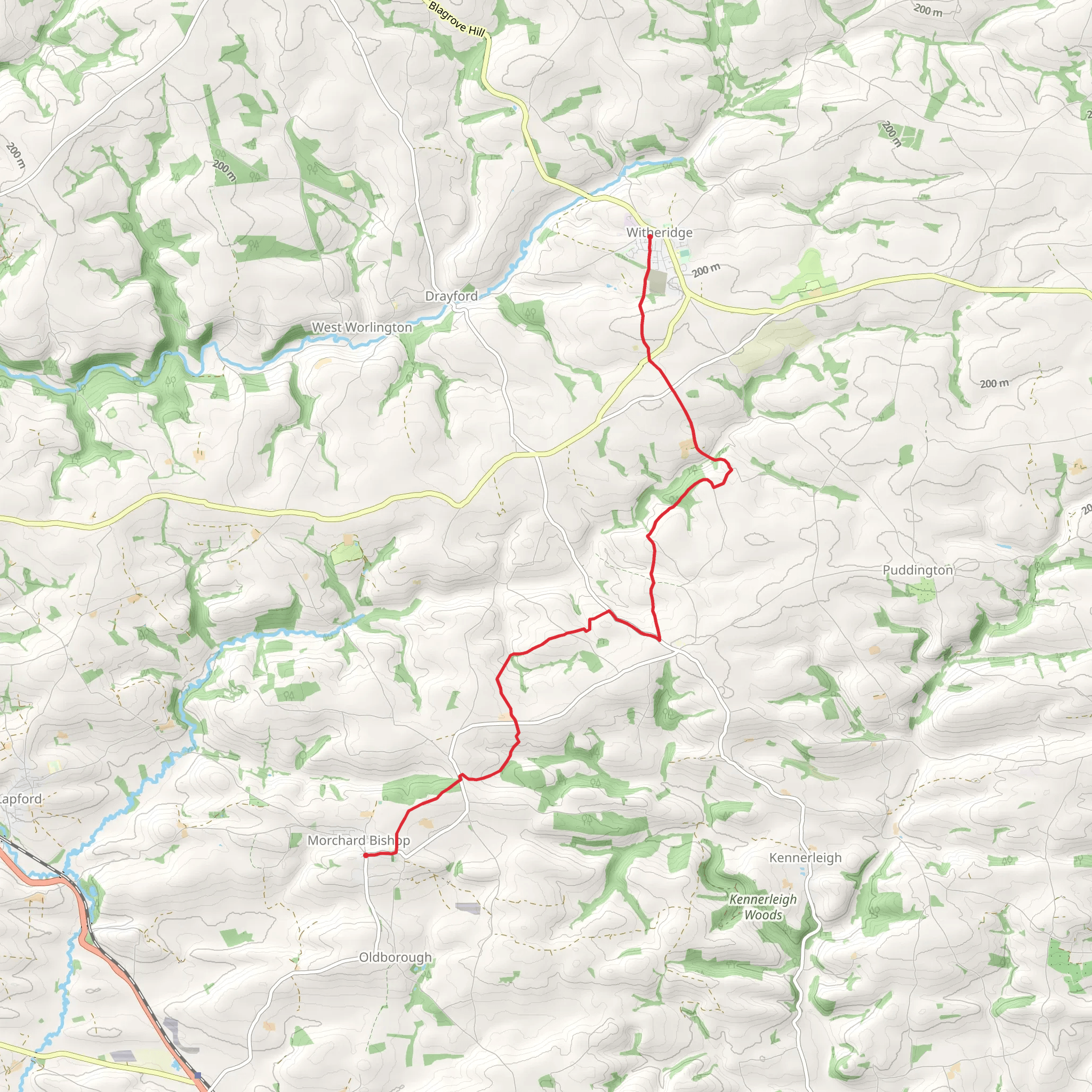 Morchard Bishop to Witheridge Walk mobile static map