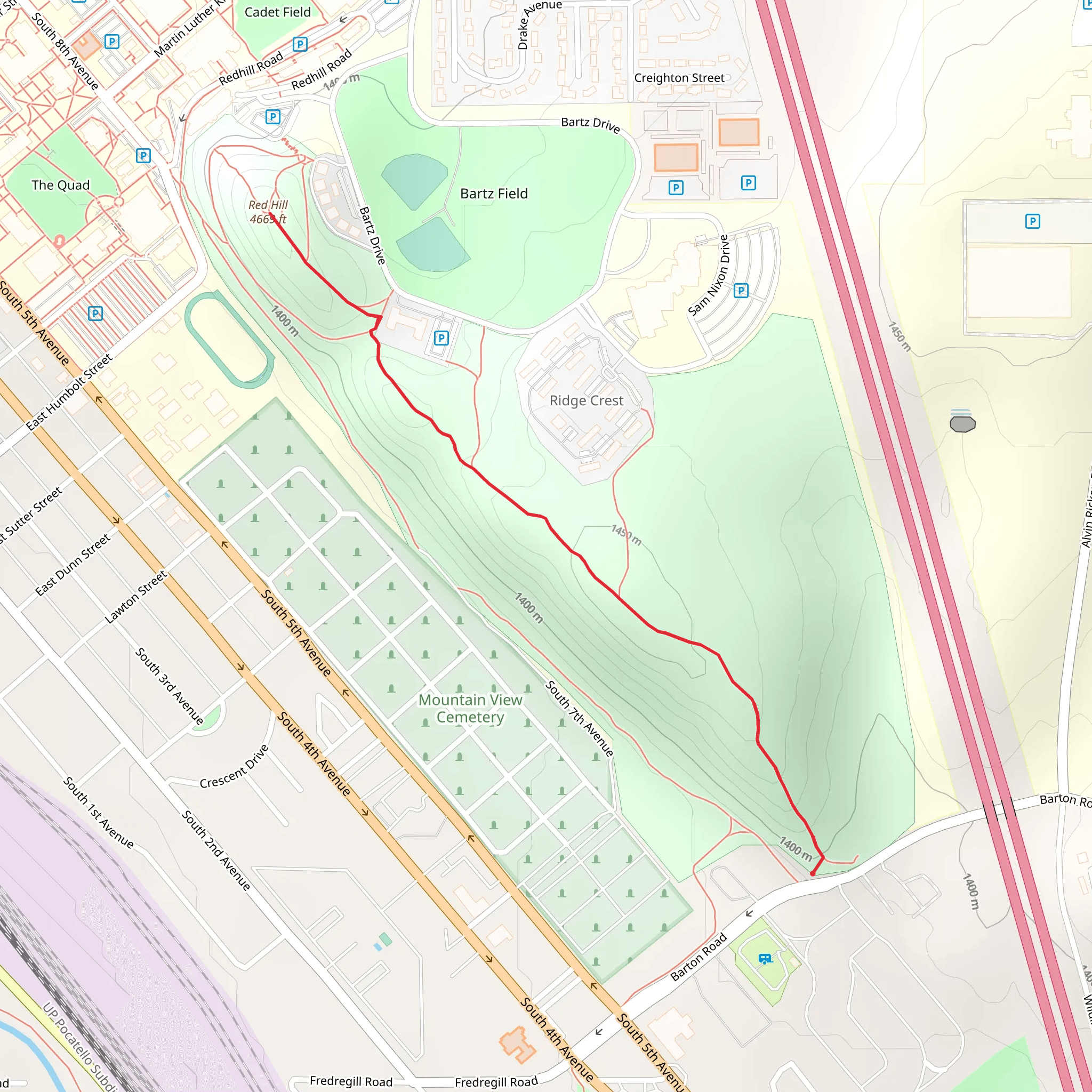 Red Hill Out and Back mobile static map