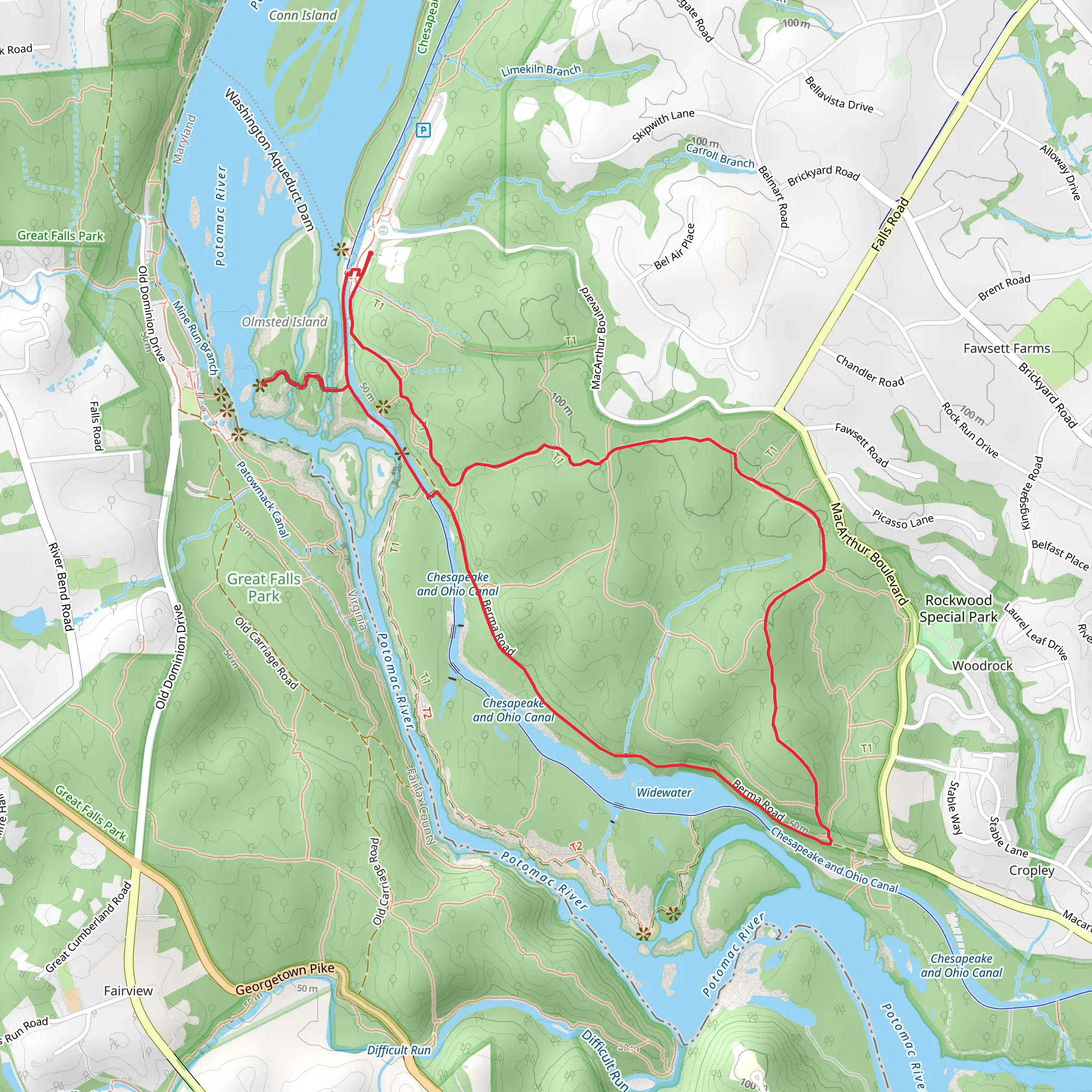 Chesapeake - Ohio Canal and Anglers Spur Loop mobile static map
