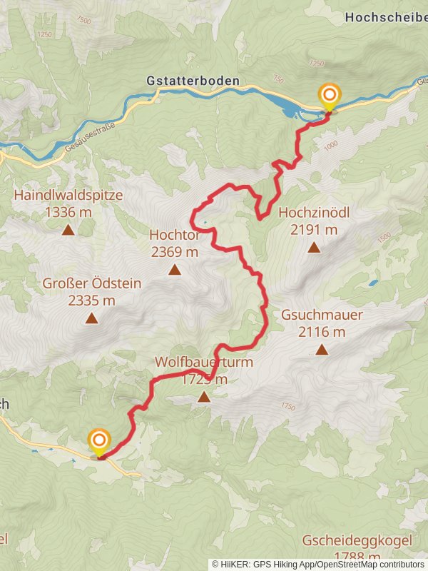 Wasserfallweg to Johnsbach via Planspitze mobile static map