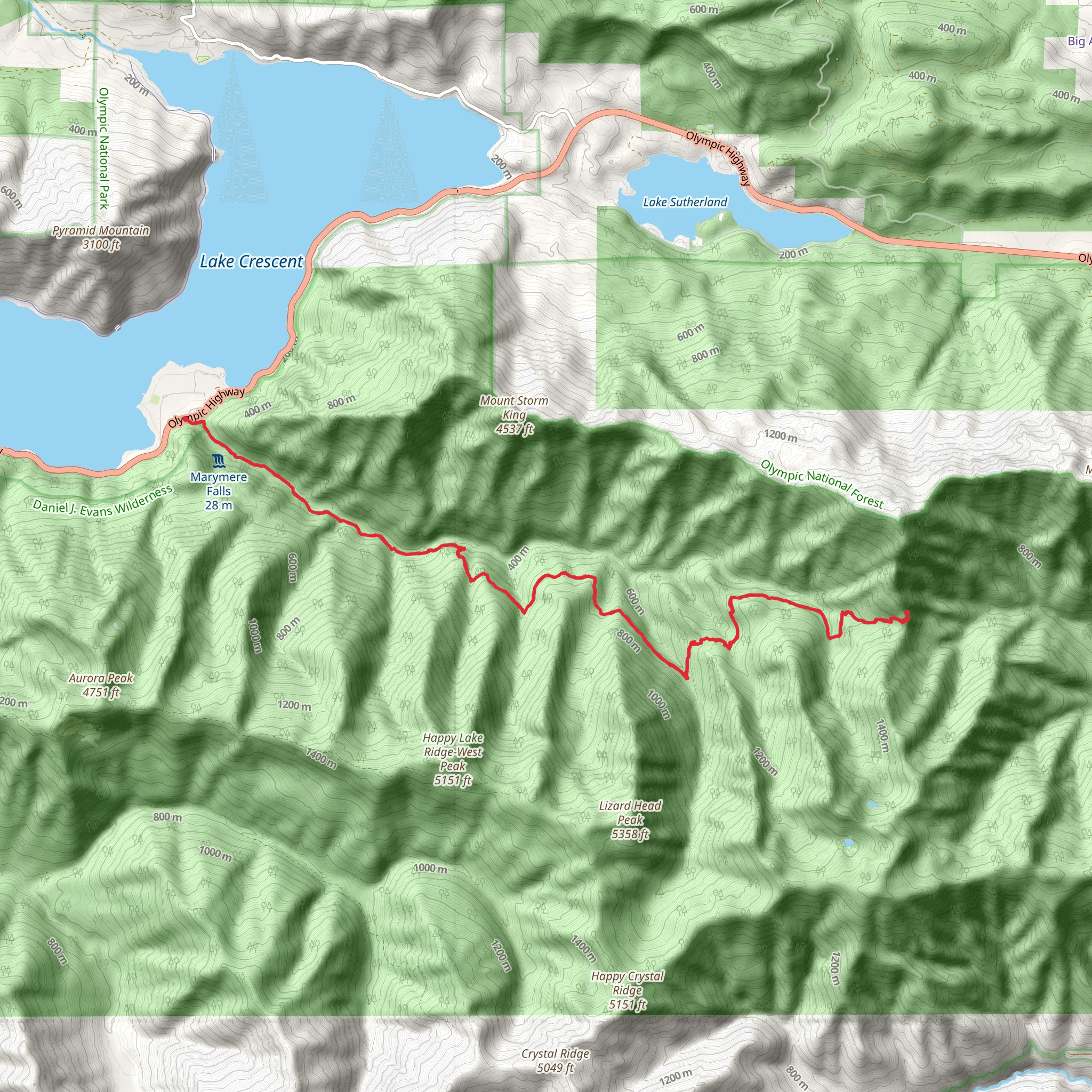 Upper Barnes Creek via Marymere Falls Nature Trail mobile static map