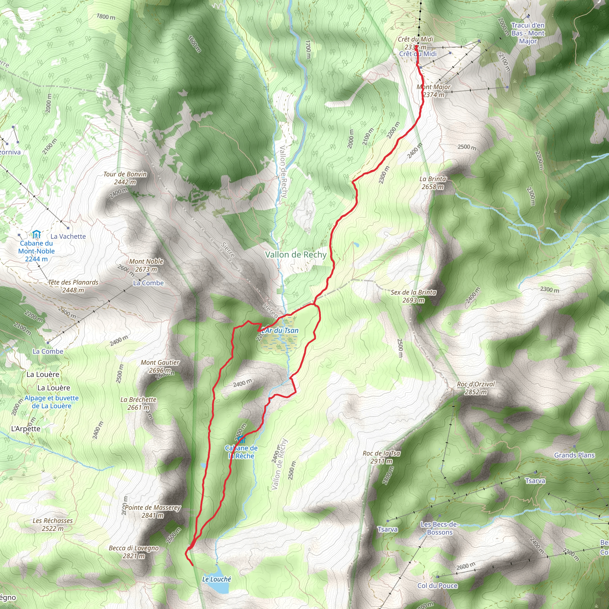 Crêt du Midi to Le Louché Lac Trail mobile static map