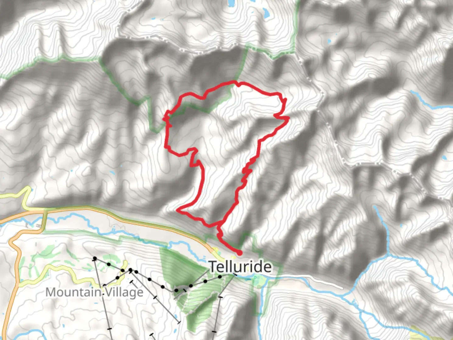 An image depicting the trail Sneffels Highline Trail Loop and its surrounding area.