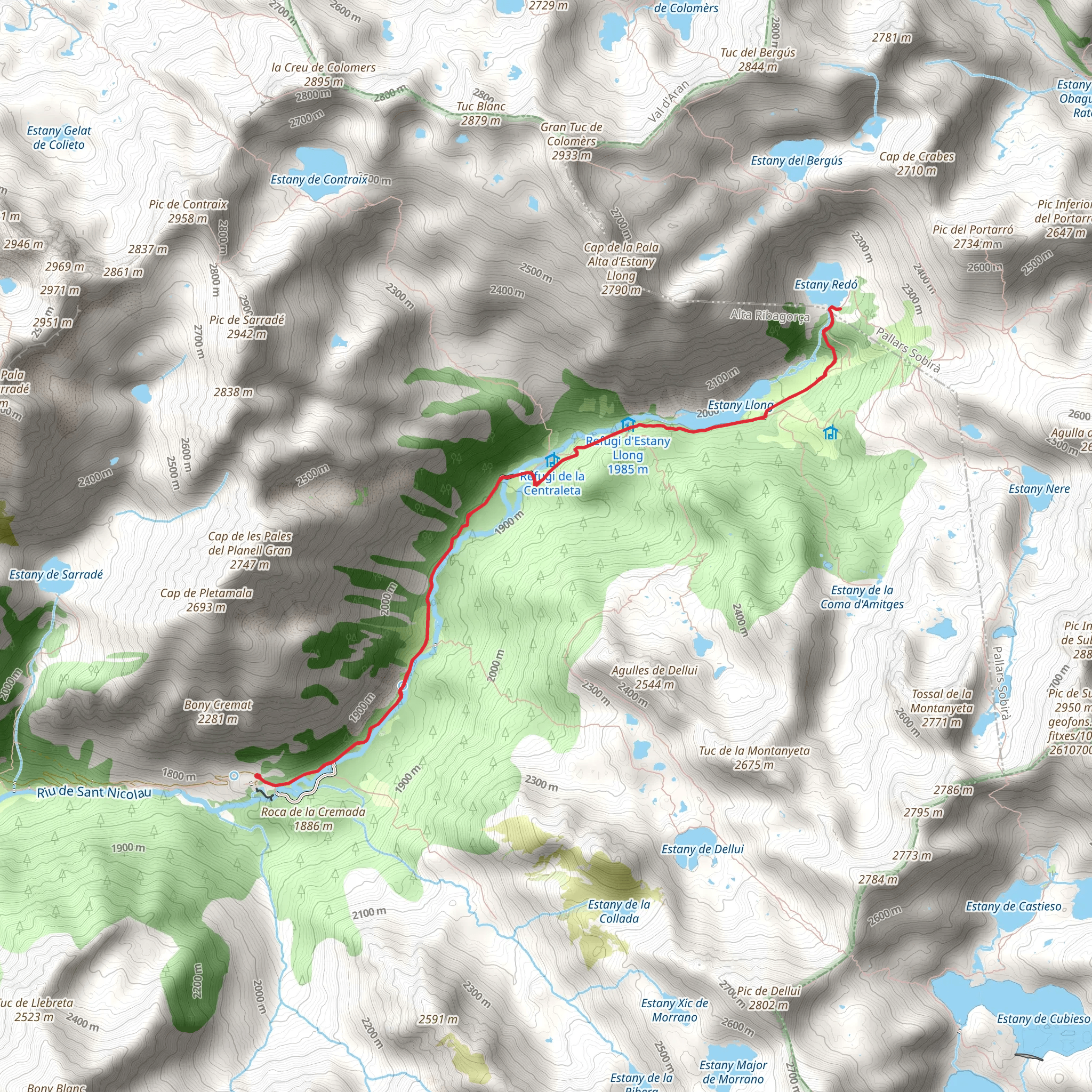 Refugio del Estany Llong – Estany Redó loop from Arties mobile static map