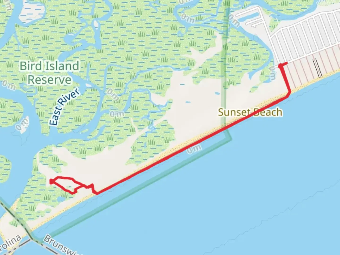 An image depicting the trail Bird Island Trail Out and Back and its surrounding area.
