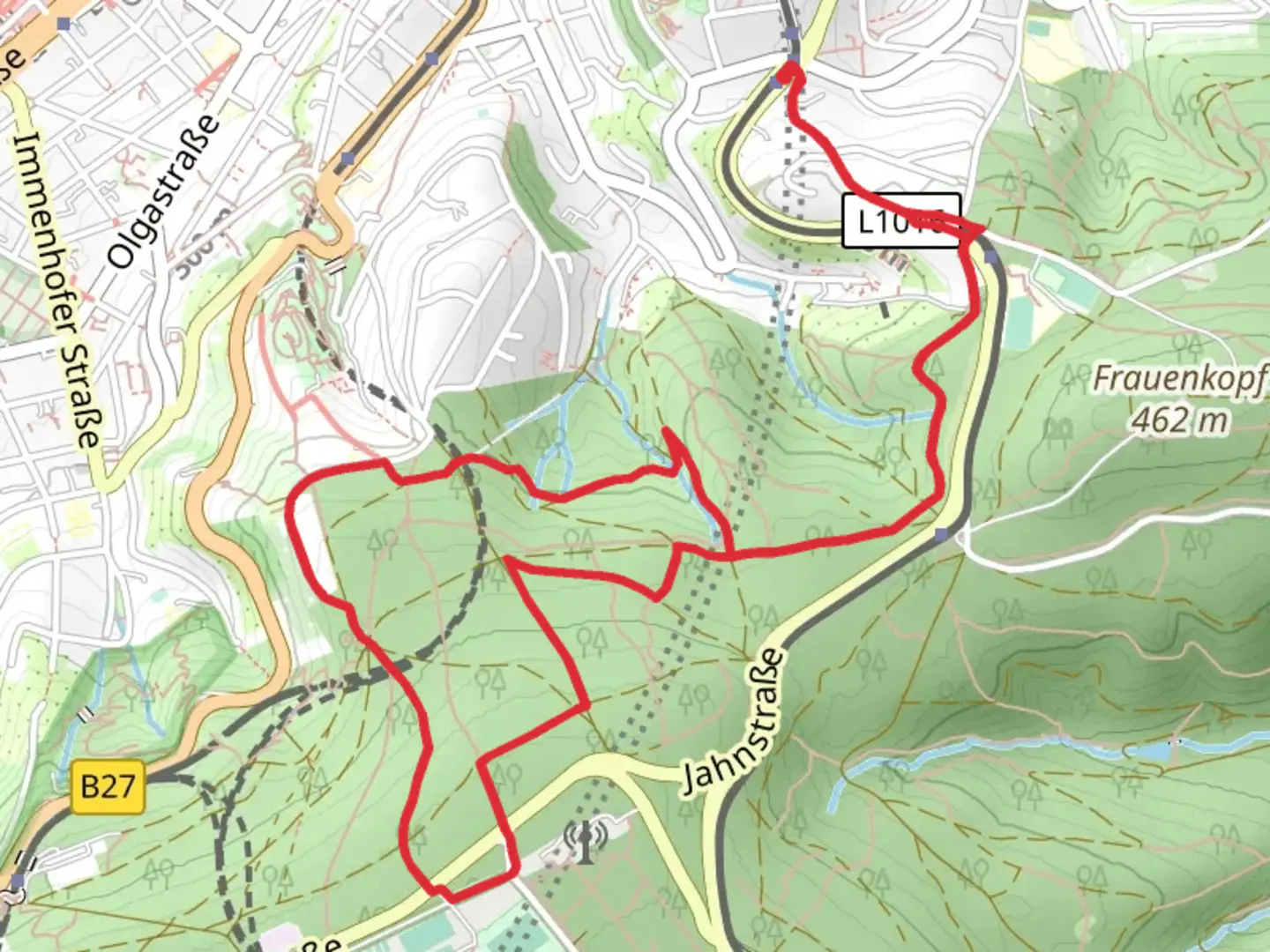 An image depicting the trail Stuttgarter Rundwanderweg and Wernhalde Loop and its surrounding area.