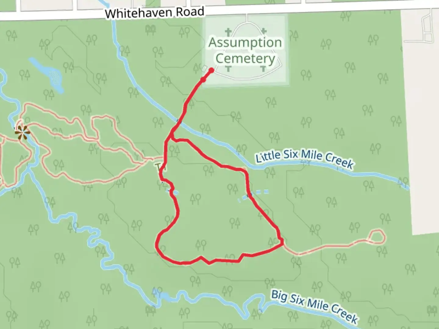 An image depicting the trail Little Sixmile and Big Creek Loop and its surrounding area.