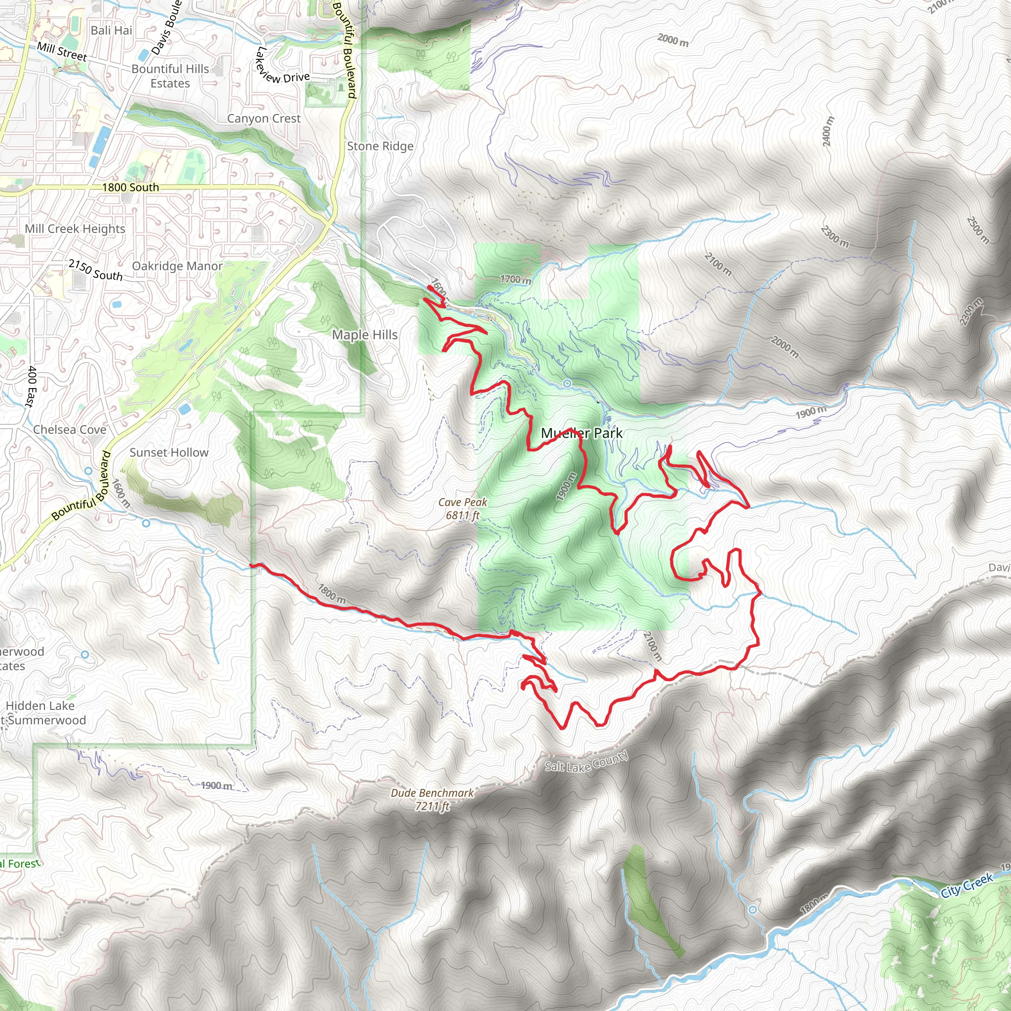 Mueller Park and Canyon Creek mobile static map