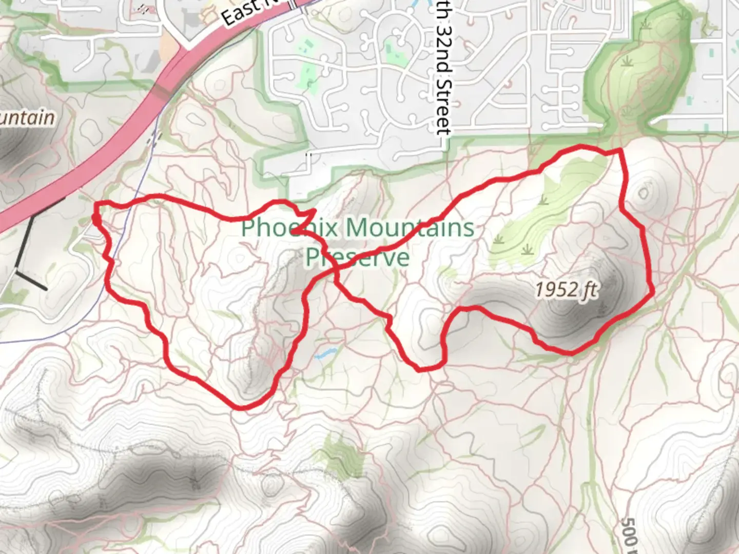 An image depicting the trail Charles M Christiansen Trail and Dreamy Draw Nature Trail Knot and its surrounding area.