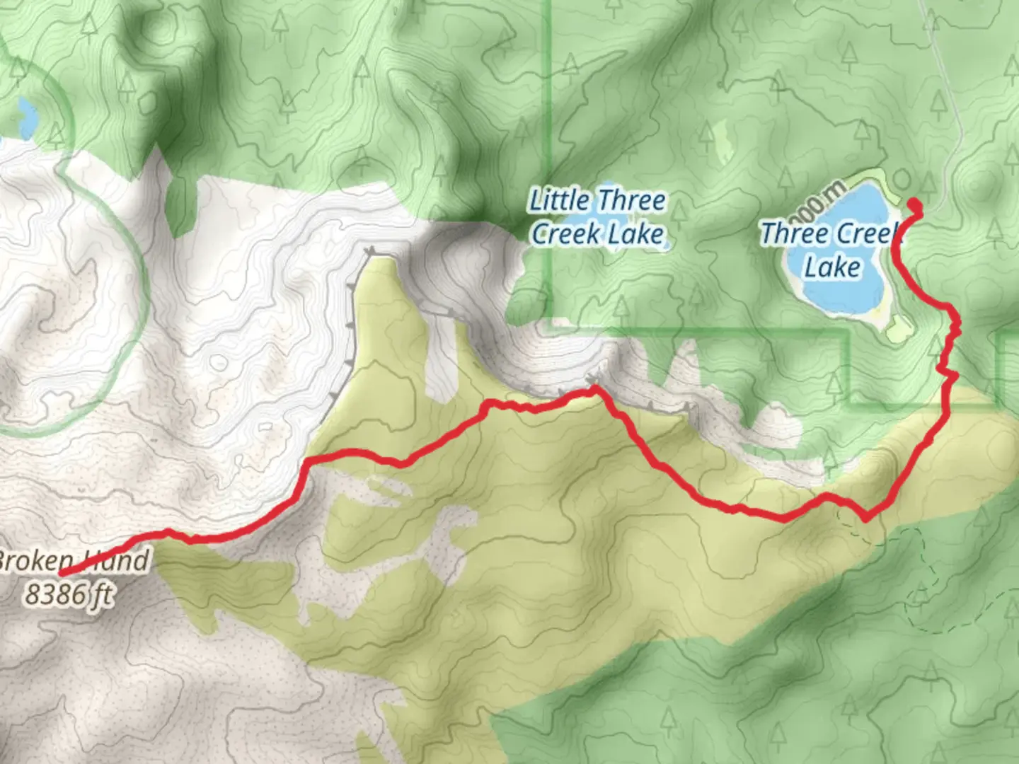 An image depicting the trail Broken Hand via Tam McArthur Rim Trail and its surrounding area.