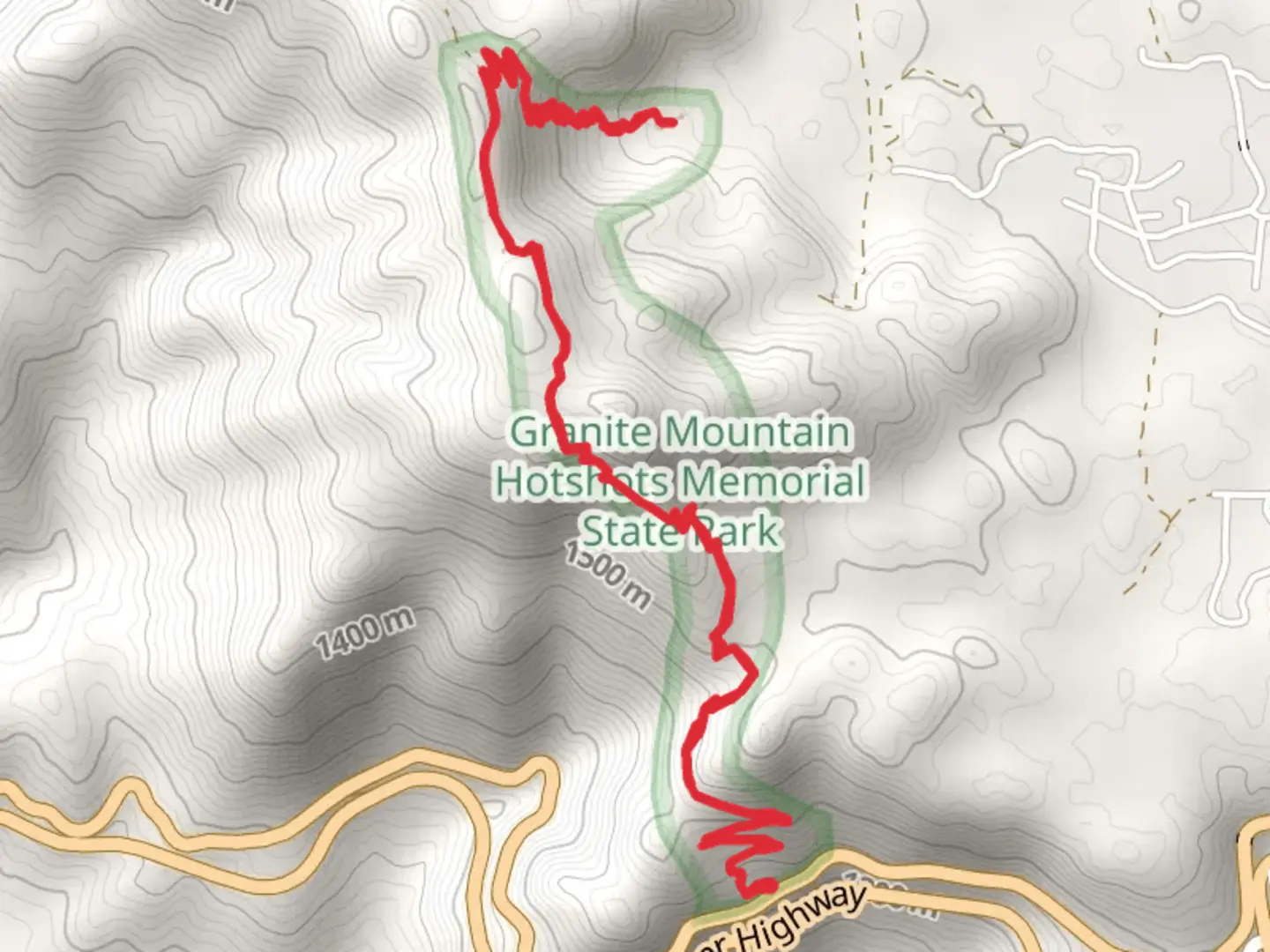 An image depicting the trail Hotshots Trail and its surrounding area.