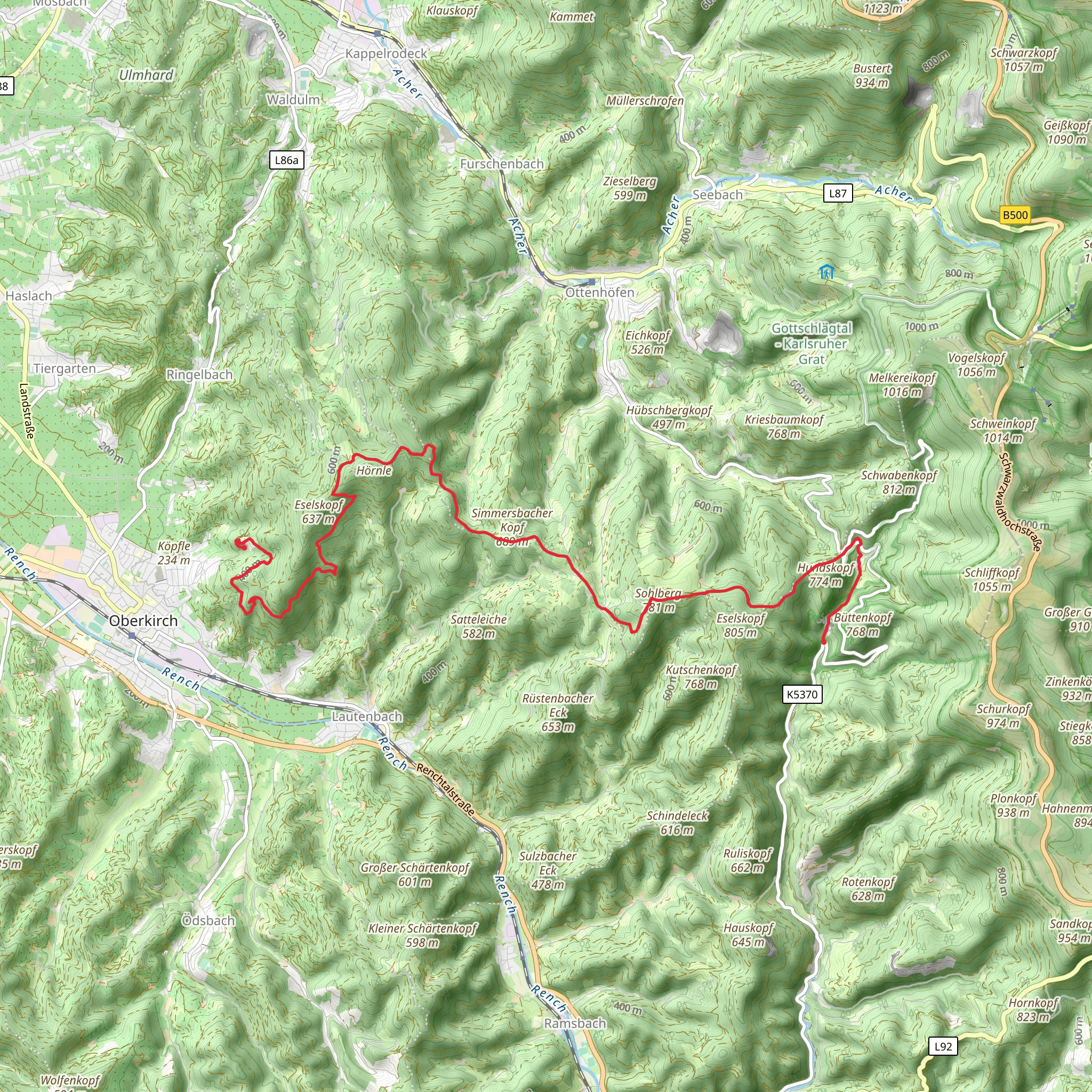 All Saints Waterfall to Schauenburg Castle Walk via Sohlberg mobile static map