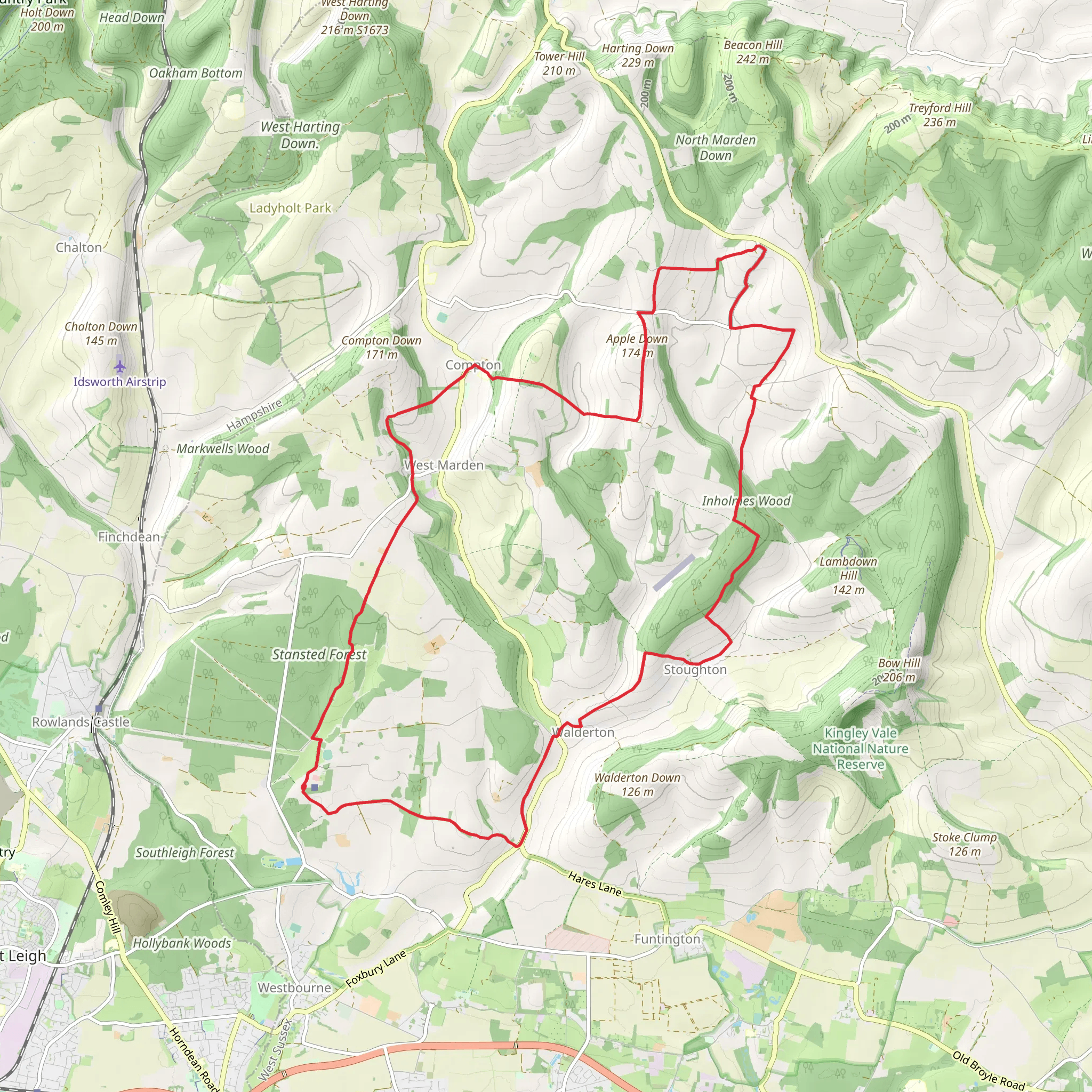 Racton, Stoughton and Compton Loop via Stansted Park mobile static map