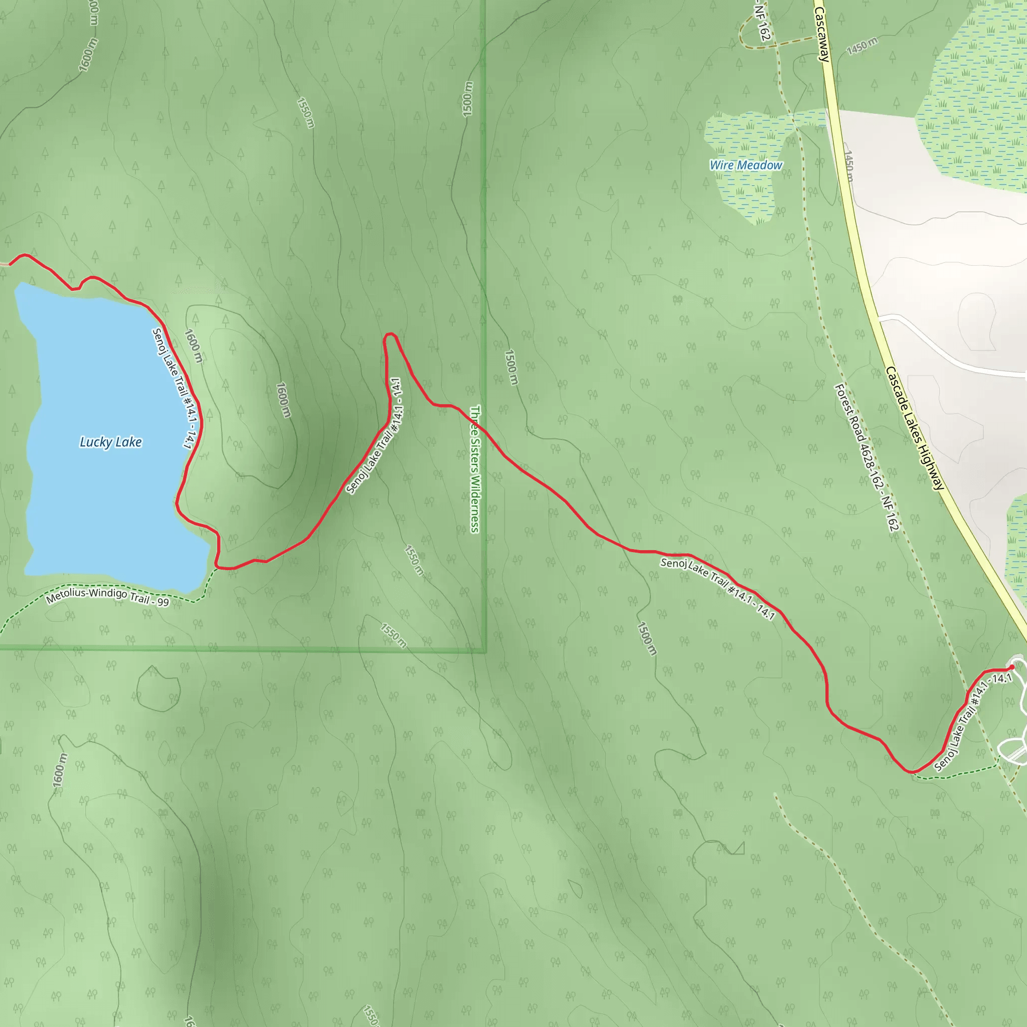 Lucky Lake via Senoj Lake Trail mobile static map