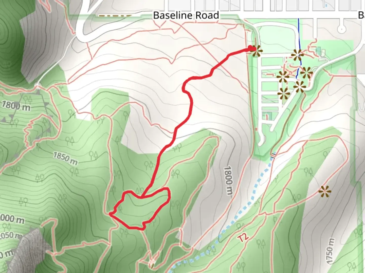 An image depicting the trail Chautauqua and Bluebell-Baird Loop Trail and its surrounding area.