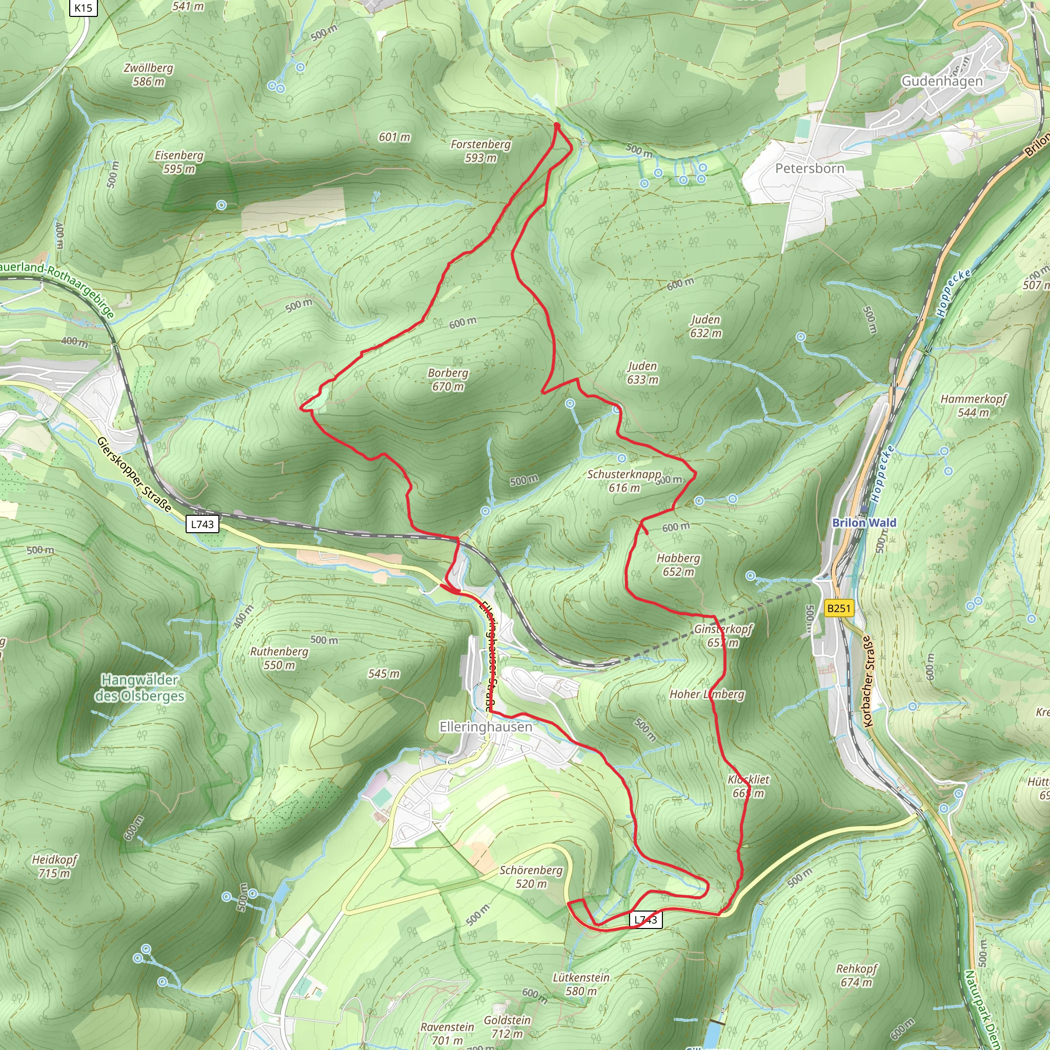 Borberg Kirchhof, Ginsterkopf, Habberg and Schusterknapp Loop mobile static map