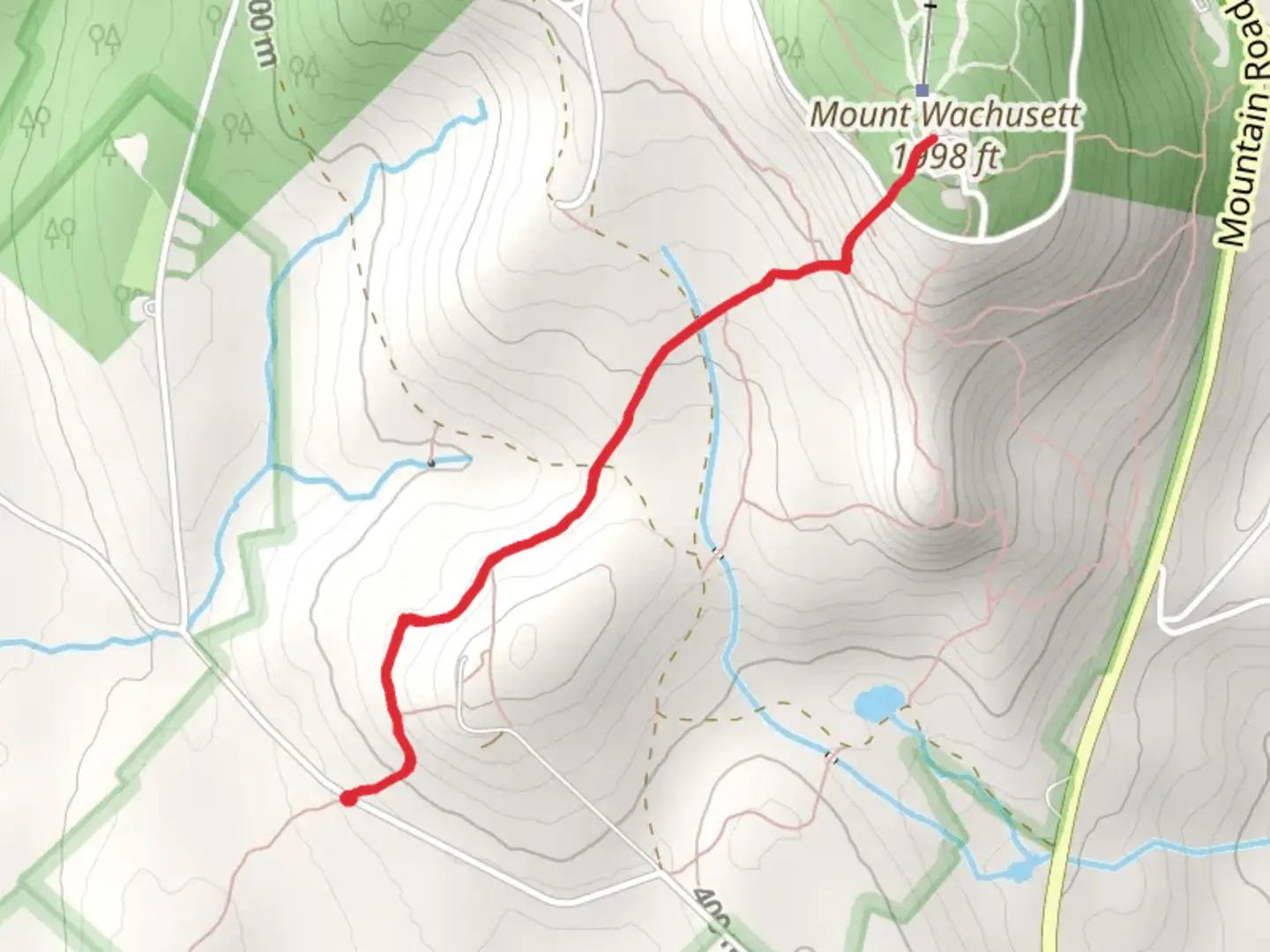 An image depicting the trail Mount Wachusett via Mid State Trail and its surrounding area.