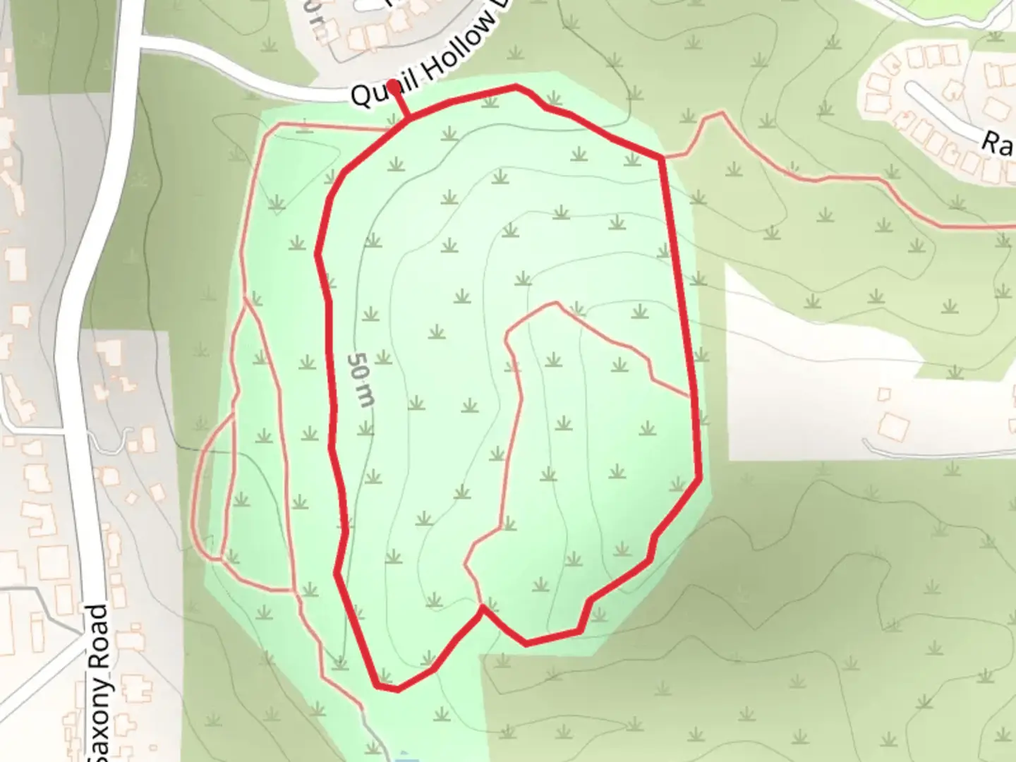 An image depicting the trail Quail Hollow Drive Loop and its surrounding area.