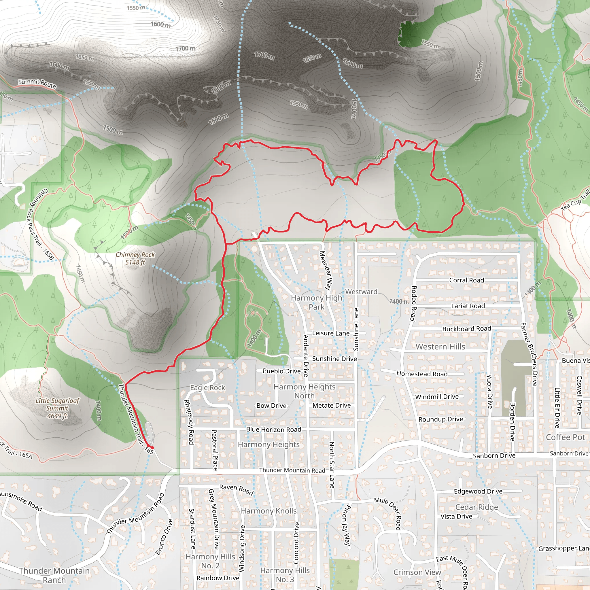 Thunder Mountain to Andante Loop Trail mobile static map