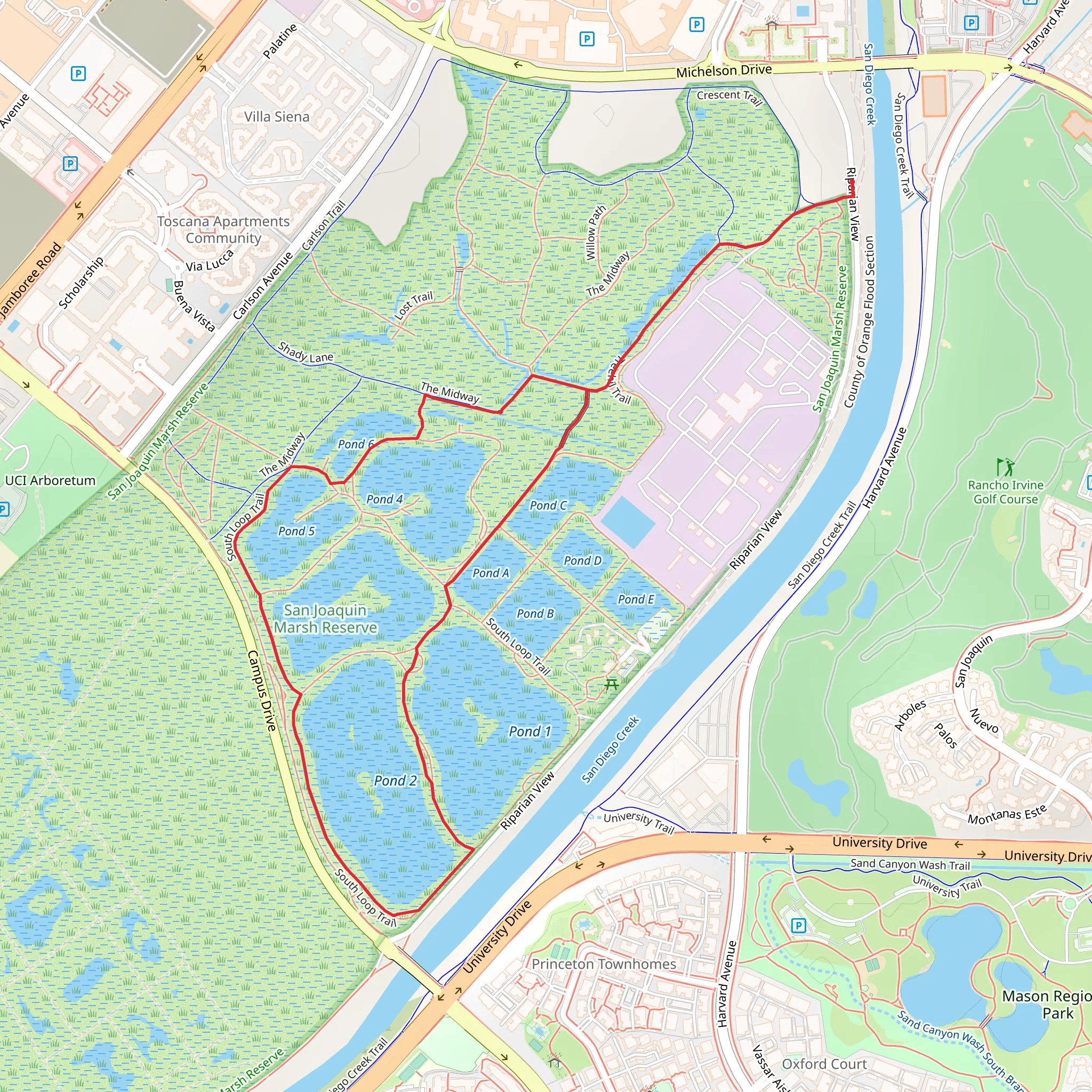 San Joaquin Marsh Reserve Loop mobile static map