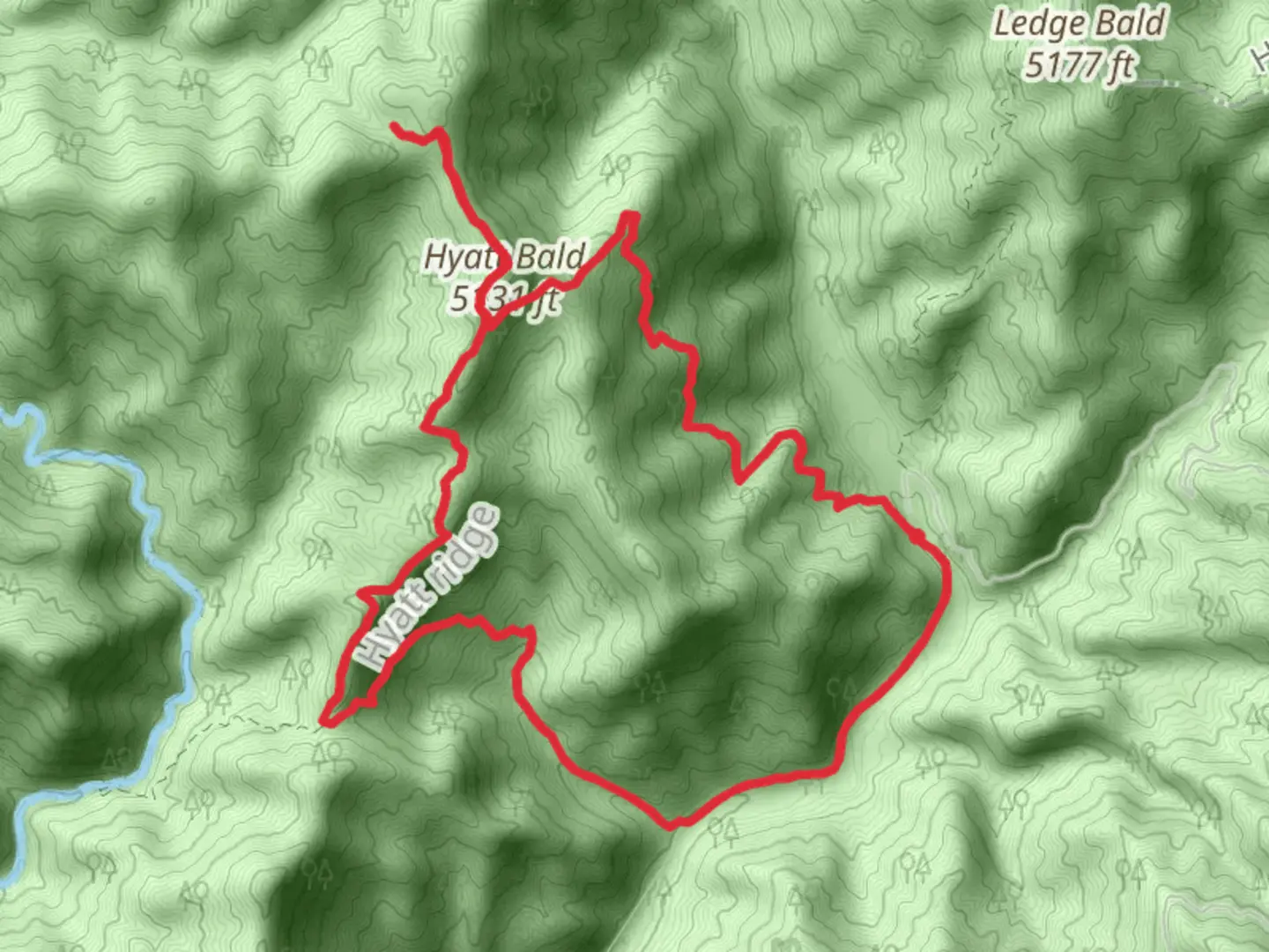 An image depicting the trail Hyatt Bald and Hyatt Ridge Trail Loop and its surrounding area.