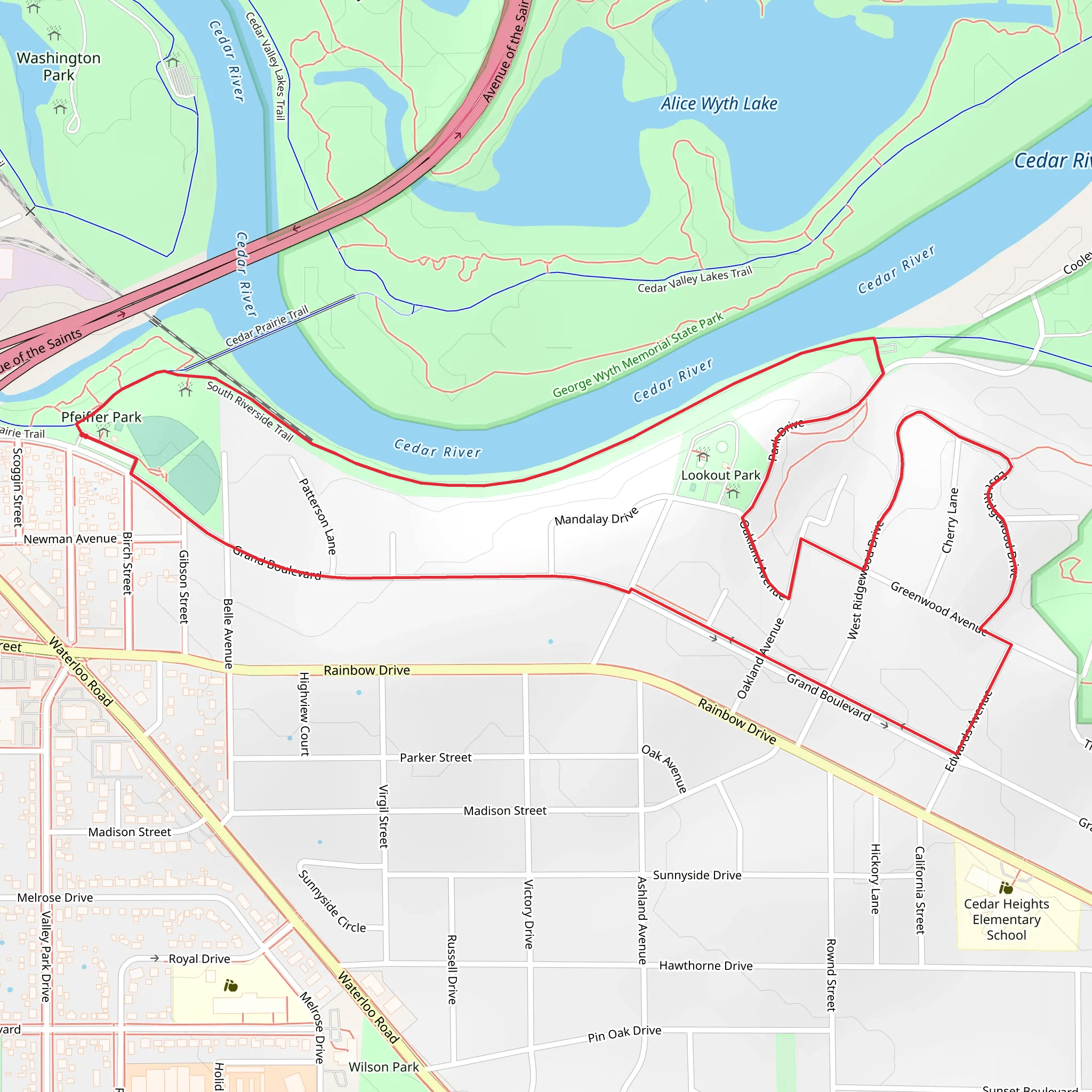 Pfeiffer Park and Lookout Park Loop mobile static map