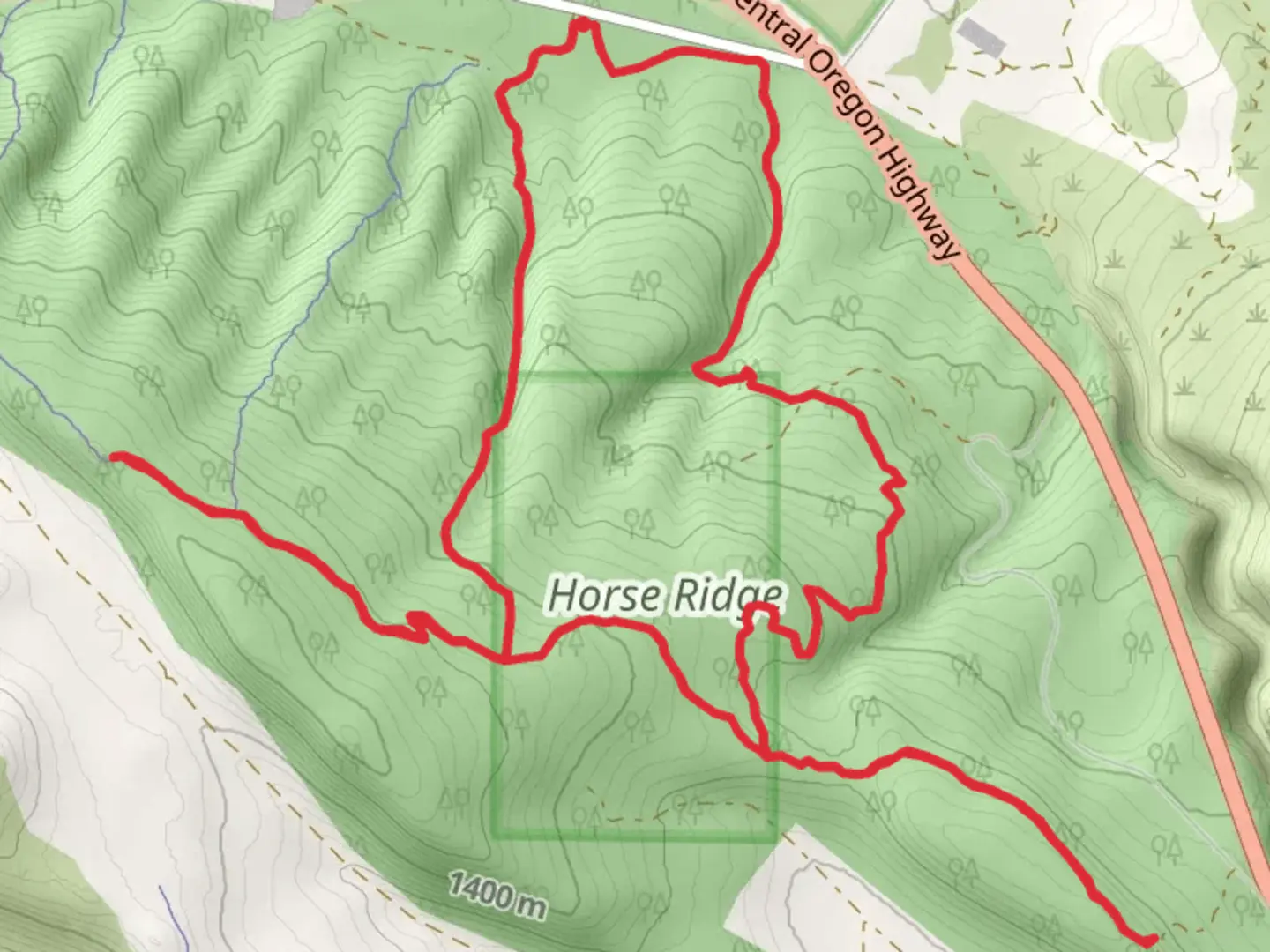 An image depicting the trail Sand Canyon and Horse Ridge Loop and its surrounding area.