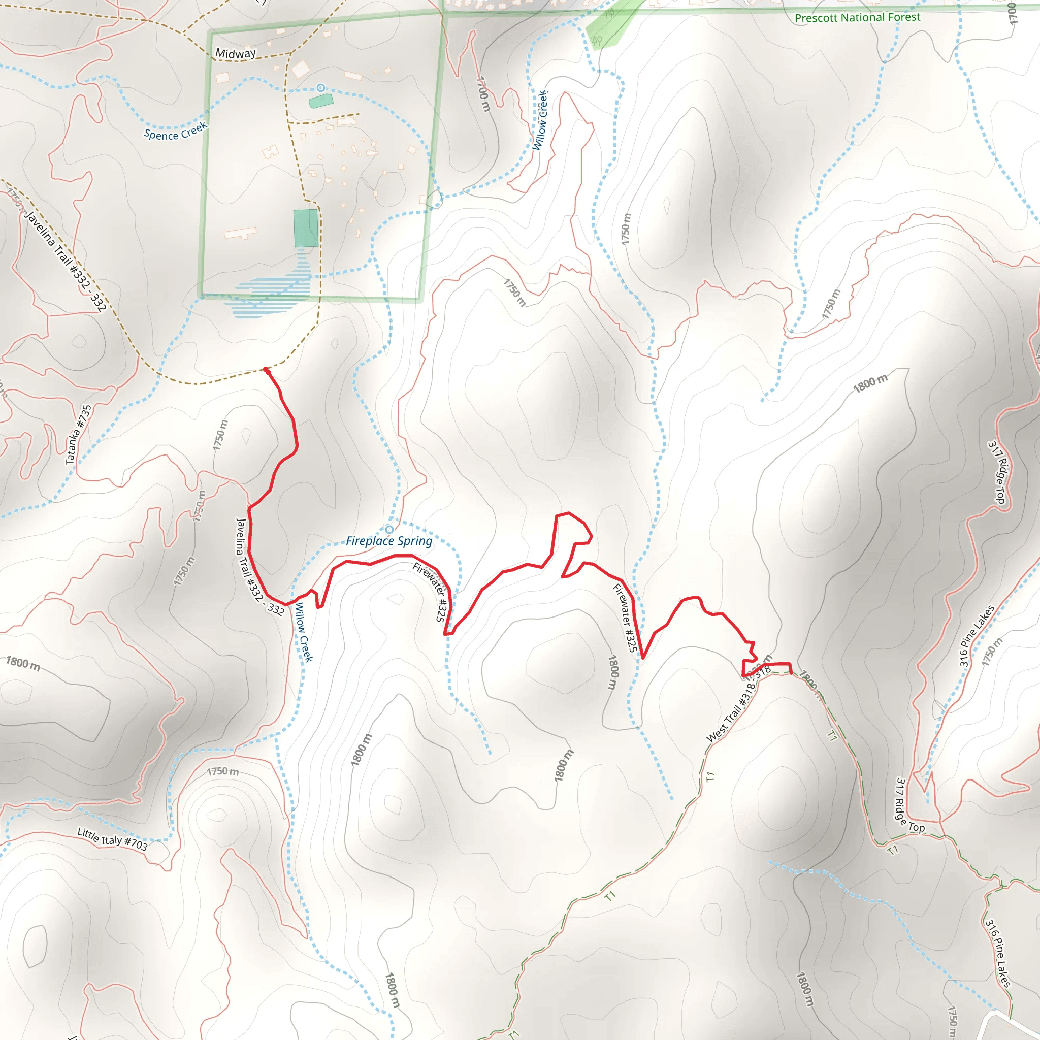 Firewater Trail via Javelina Trail mobile static map