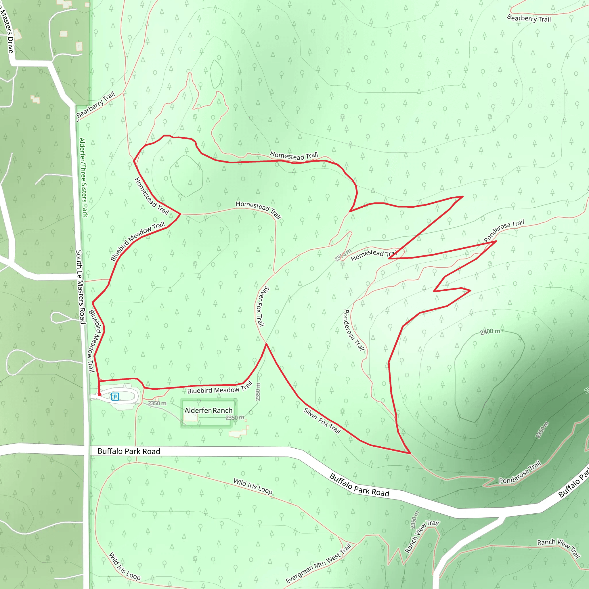 Ponderosa - Silver Fox - Homestead Loop Trail mobile static map