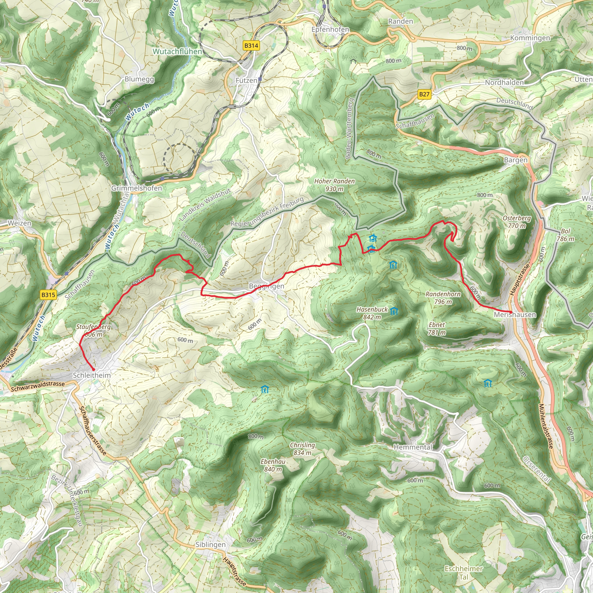 Schleitheim to Merishausen - Randen Trail mobile static map