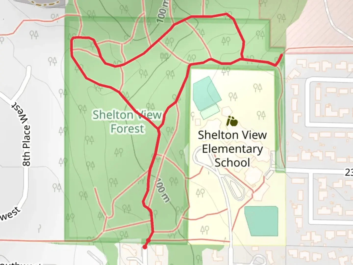 An image depicting the trail Shelton View Forest and its surrounding area.