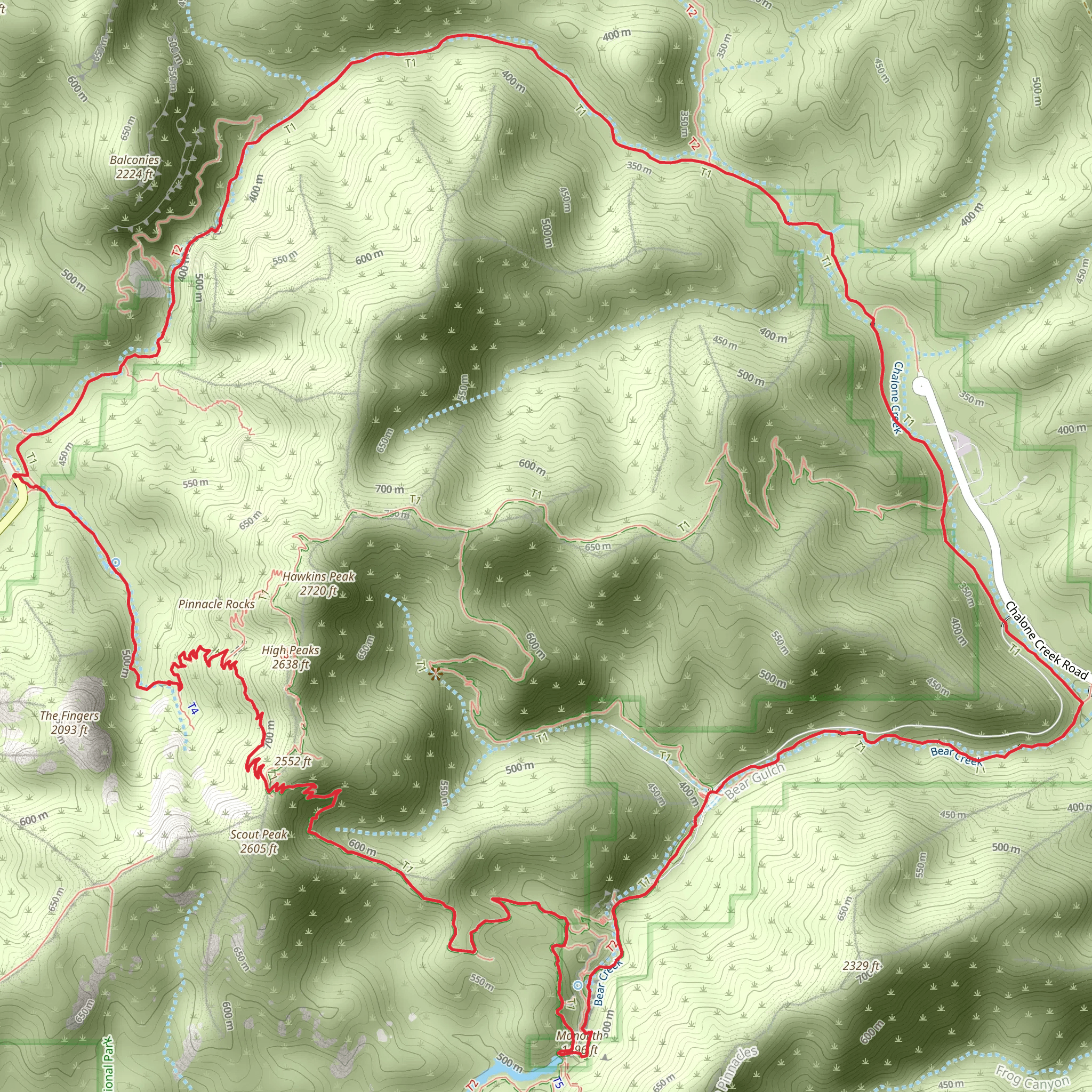 Balconies Trail, Bear Gulch Trail and High Peaks Trail Loop mobile static map