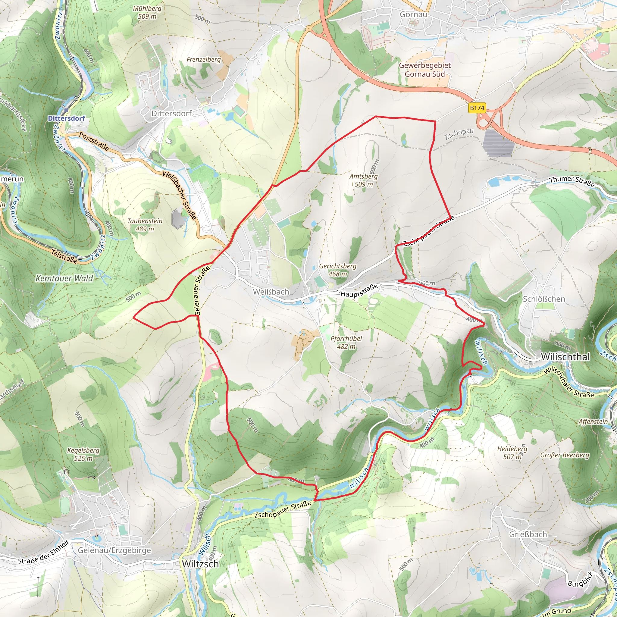 Rundweg Dittersdorf and Wilischradweg mobile static map