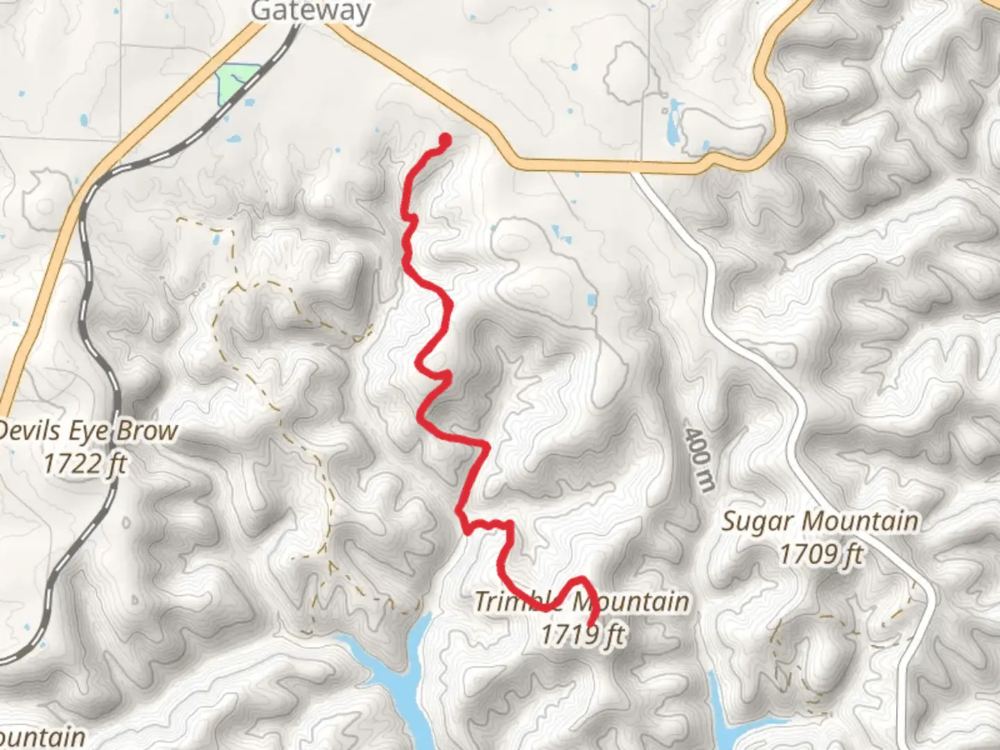 An image depicting the trail Trimble Mountain via Devil's Eyebrow Trail and its surrounding area.