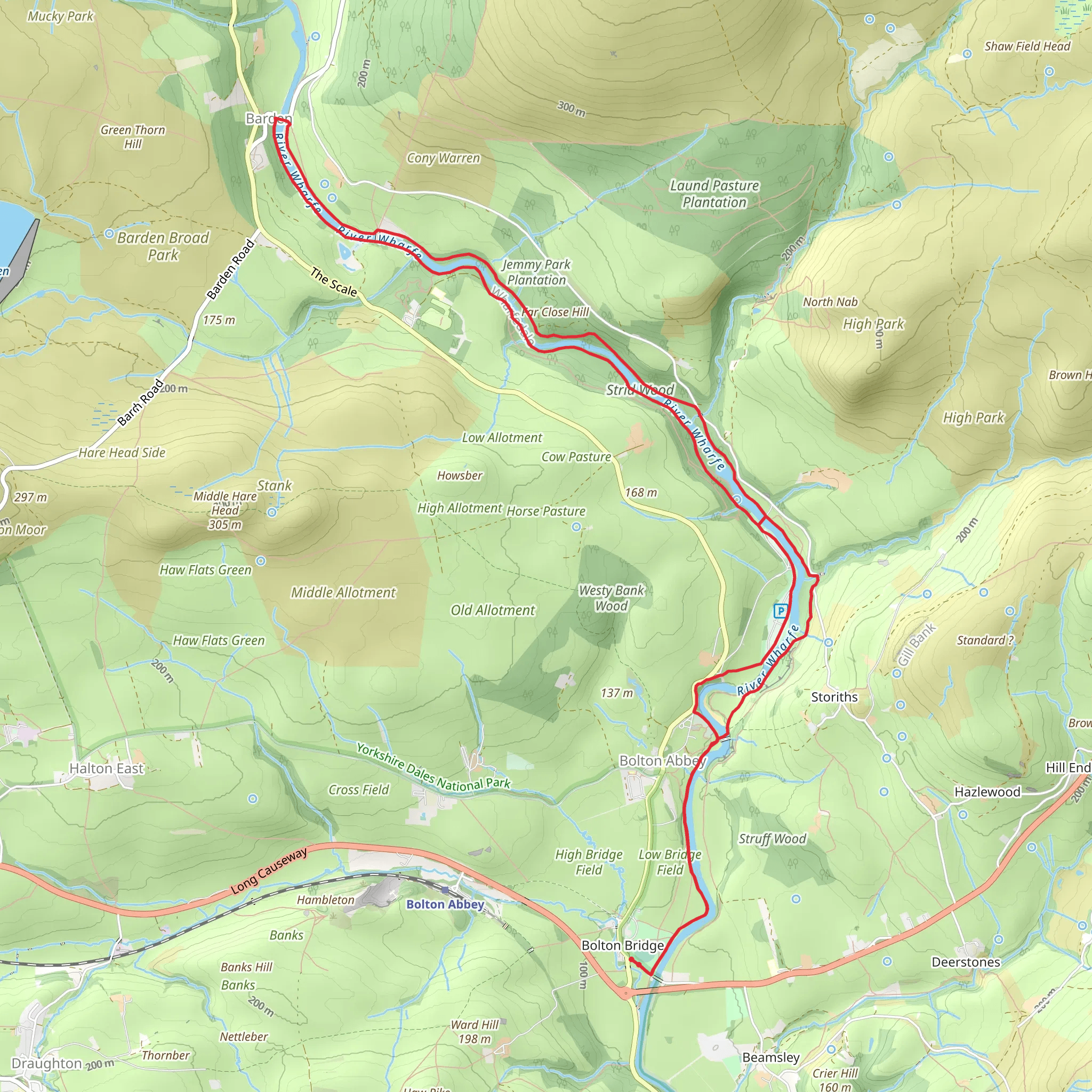 Bolton Bridge to Barden Loop via River Wharfe mobile static map