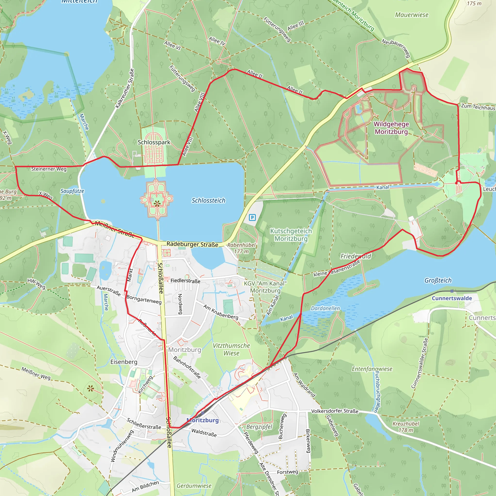 Grossteich and Schlossteich via Lehrpfad Moritzburg mobile static map