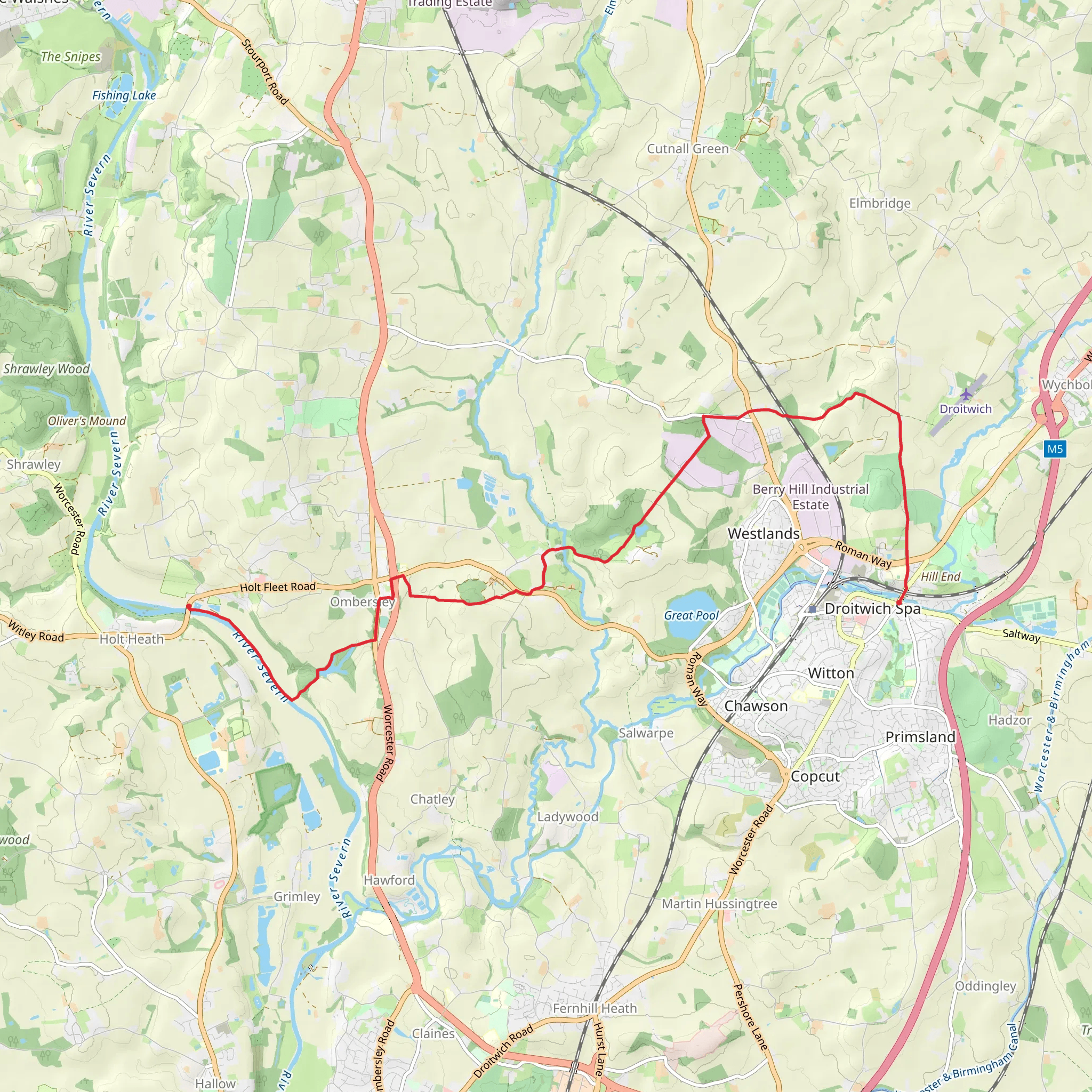 Ombersley Park, Gardner's Grove and Nunnery Wood Loop mobile static map