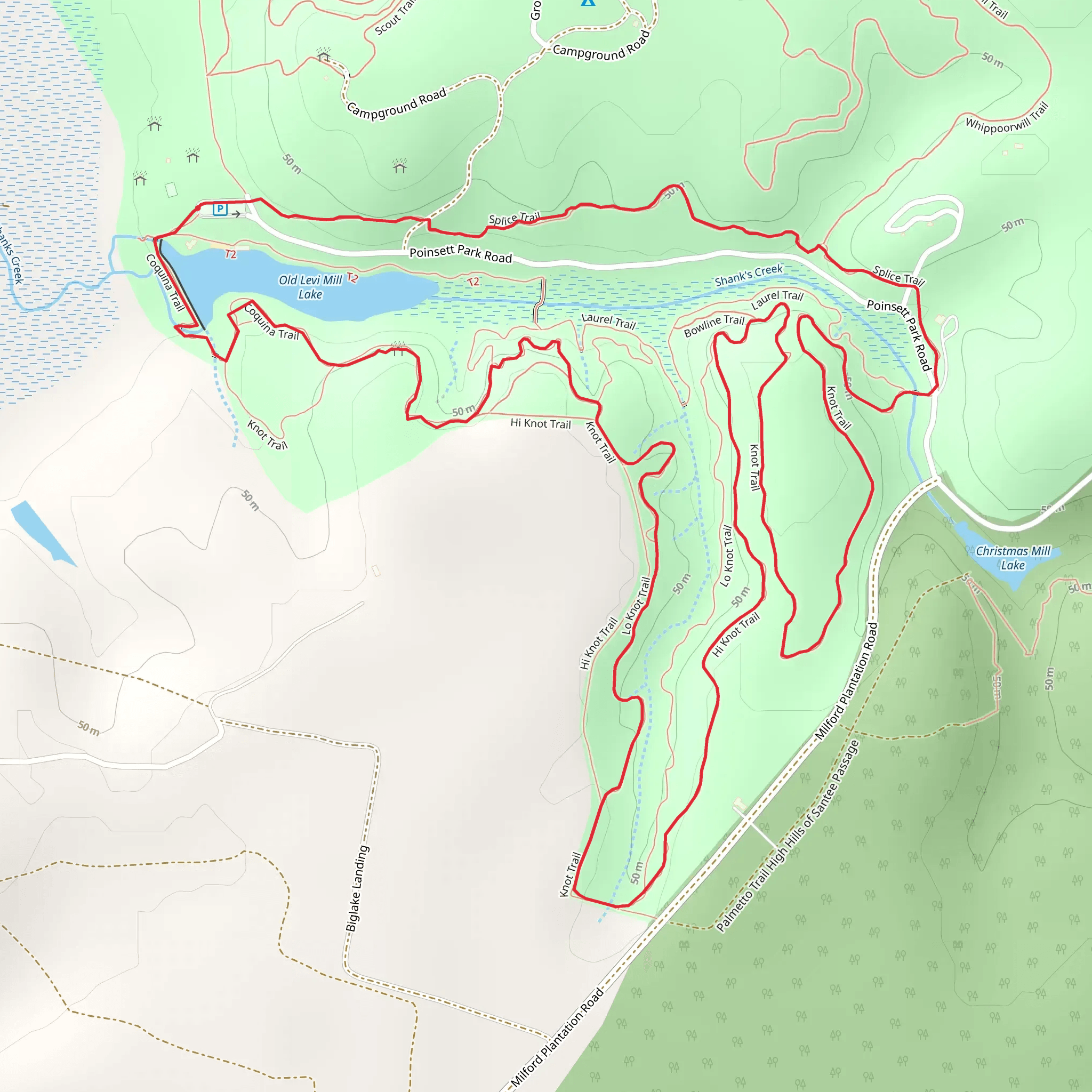 Old Levi Mill Lake, Knot and Splice Loop Trail mobile static map