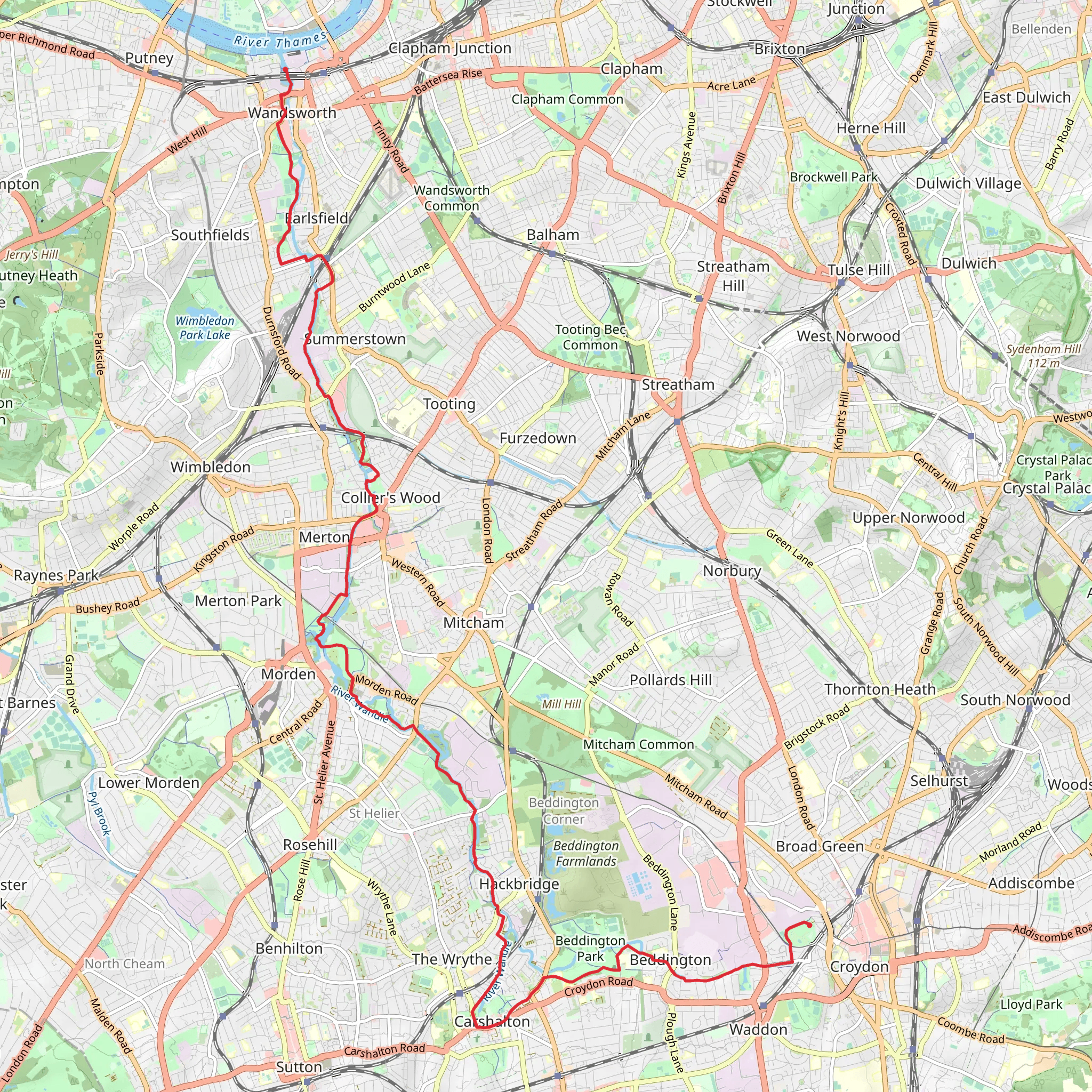 Wandsworth to Croydon Walk mobile static map