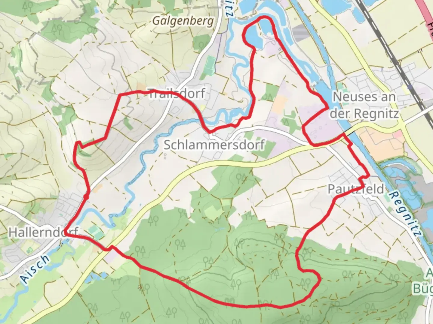 An image depicting the trail Hallendorf Rundweg - Gelber Ring and its surrounding area.