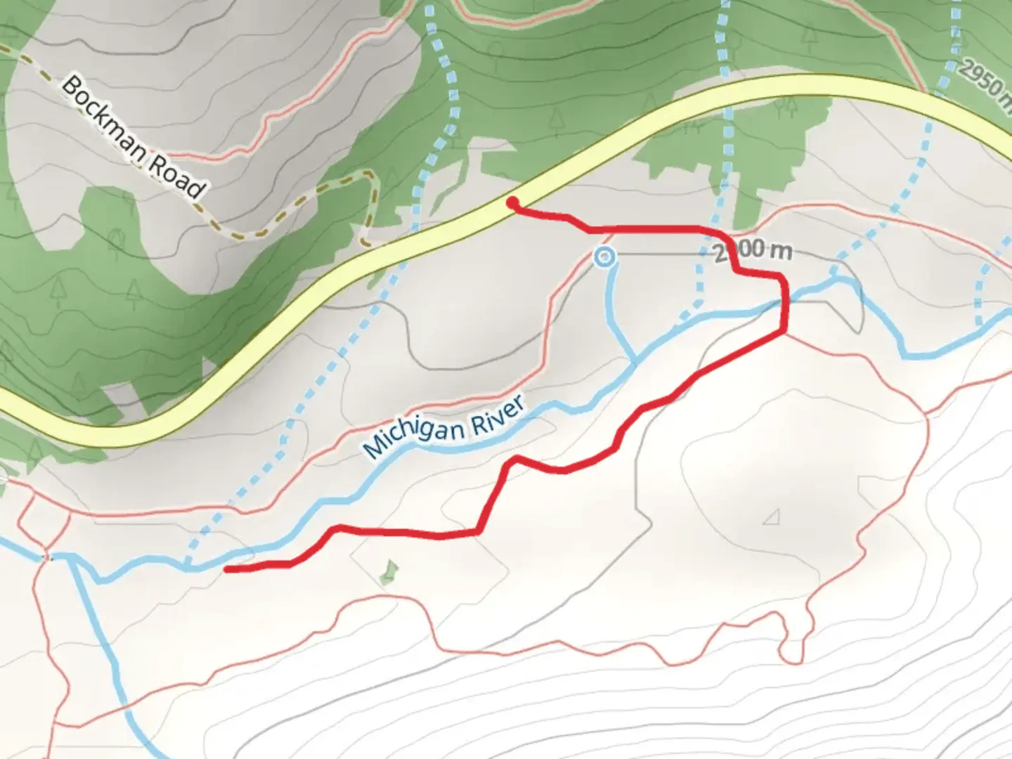 An image depicting the trail Michigan River from State Highway 14 and its surrounding area.