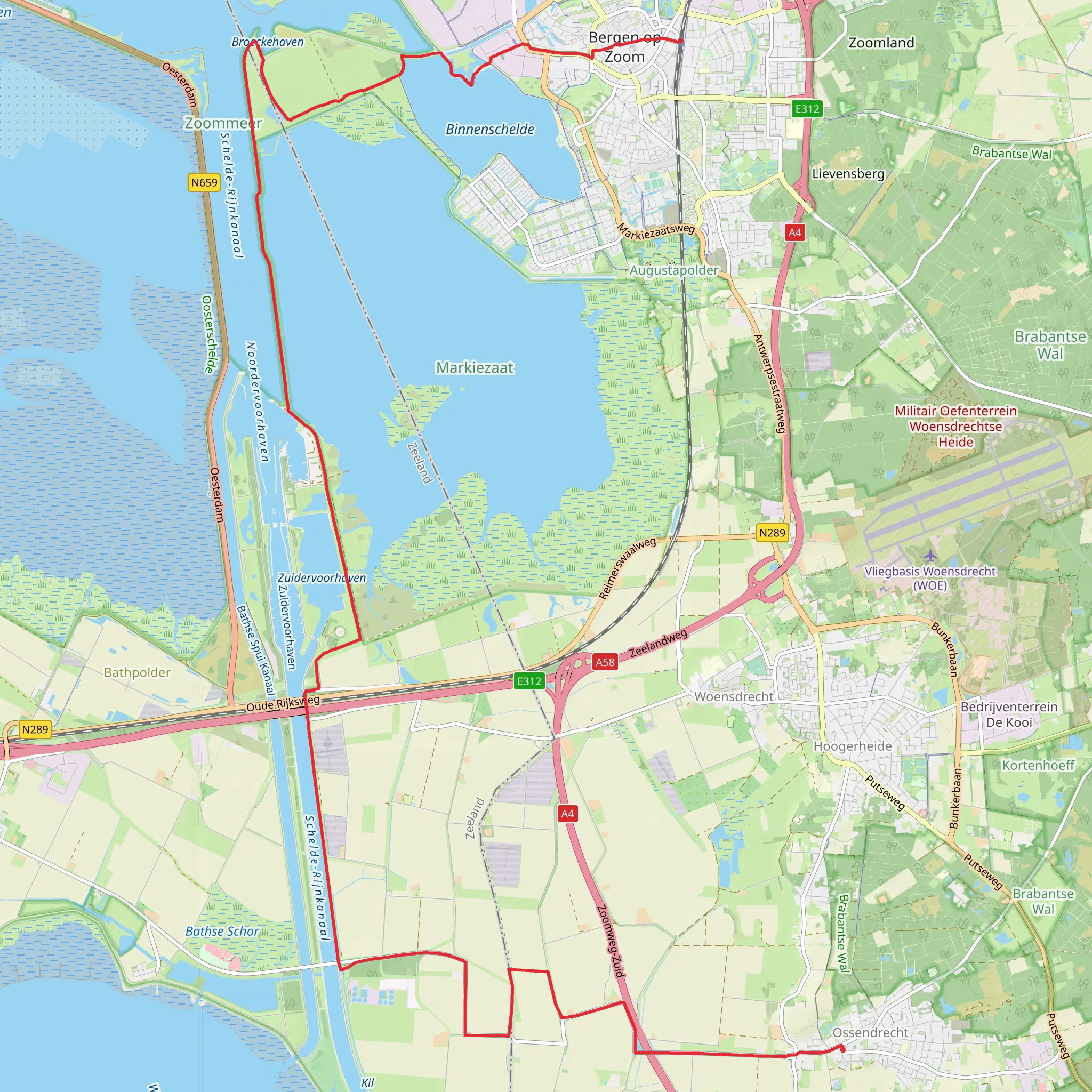 Bergen op Zoom to Ossendrecht via Markiezaatsmeer mobile static map