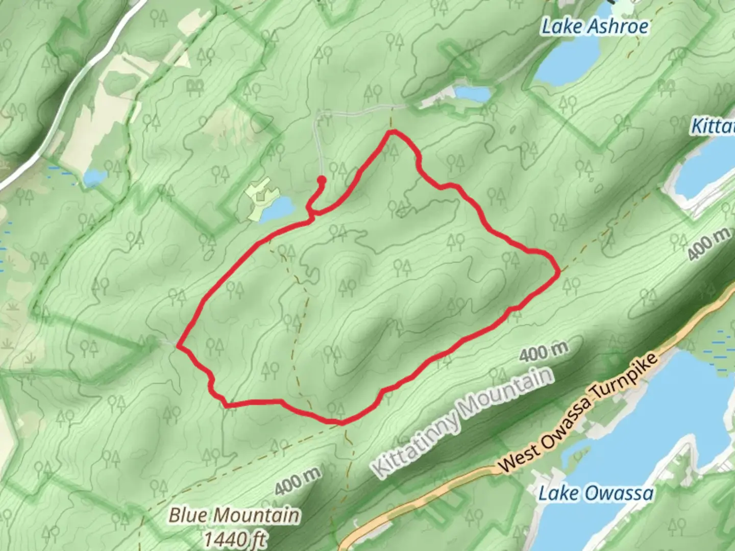 An image depicting the trail Red Maple Loop Trail from Lake Shawanni and its surrounding area.