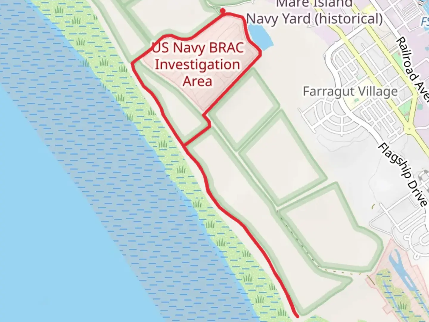 An image depicting the trail Mare Island San Pablo Bay Loop Trail and its surrounding area.