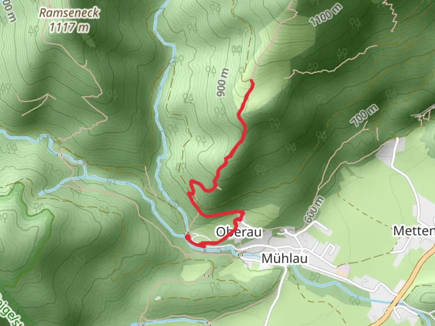 An image depicting the trail Oberauerbrunstalm Walk via Oberau and its surrounding area.