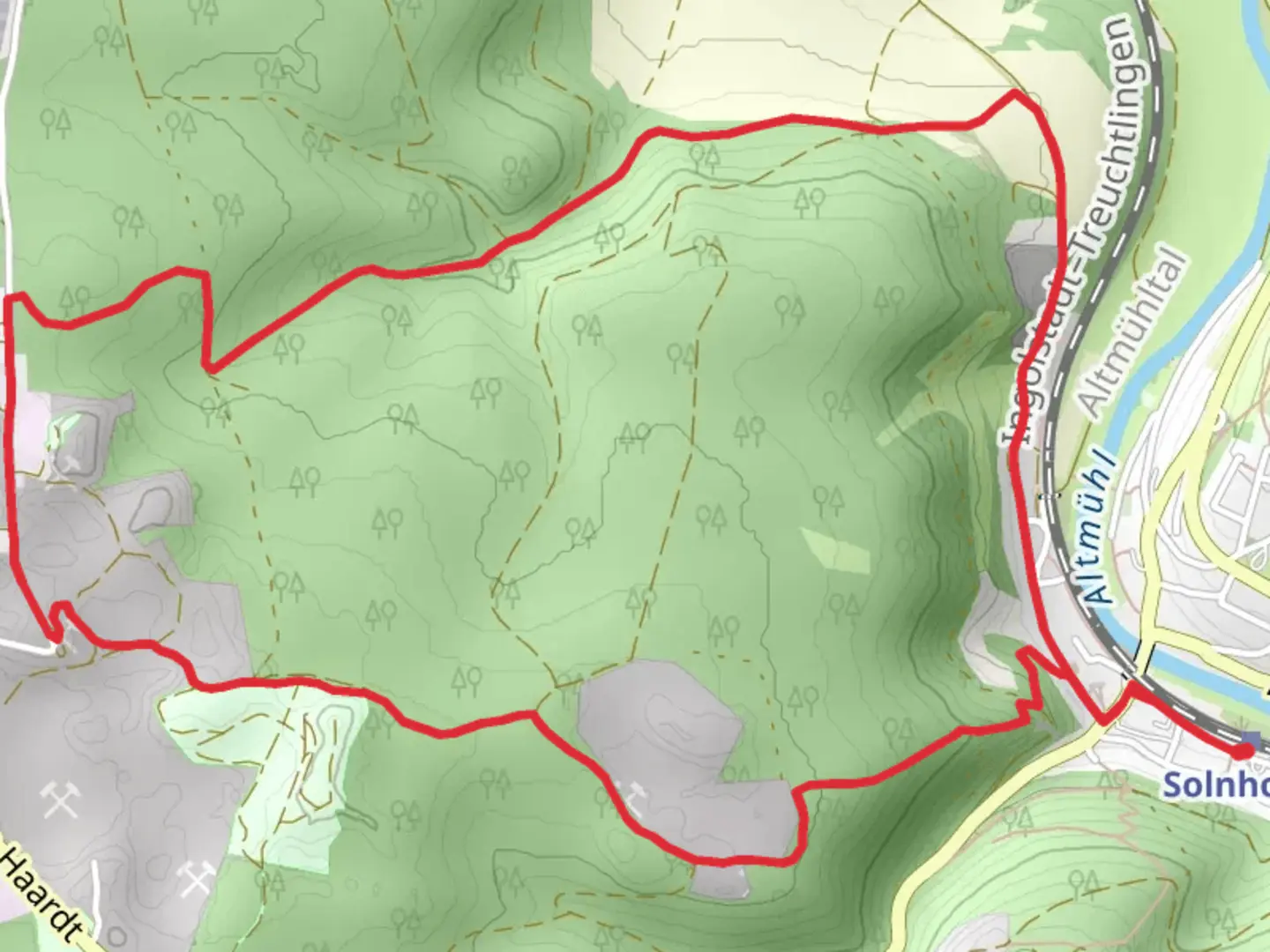 An image depicting the trail Rundweg Solnhofen 5 and its surrounding area.