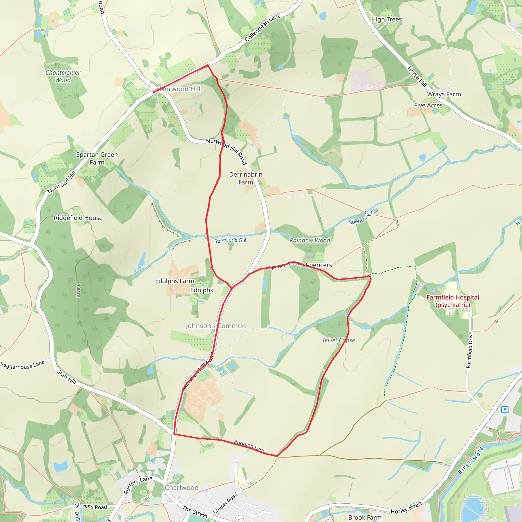 Norwood Hill and Telvet Copse Loop mobile static map